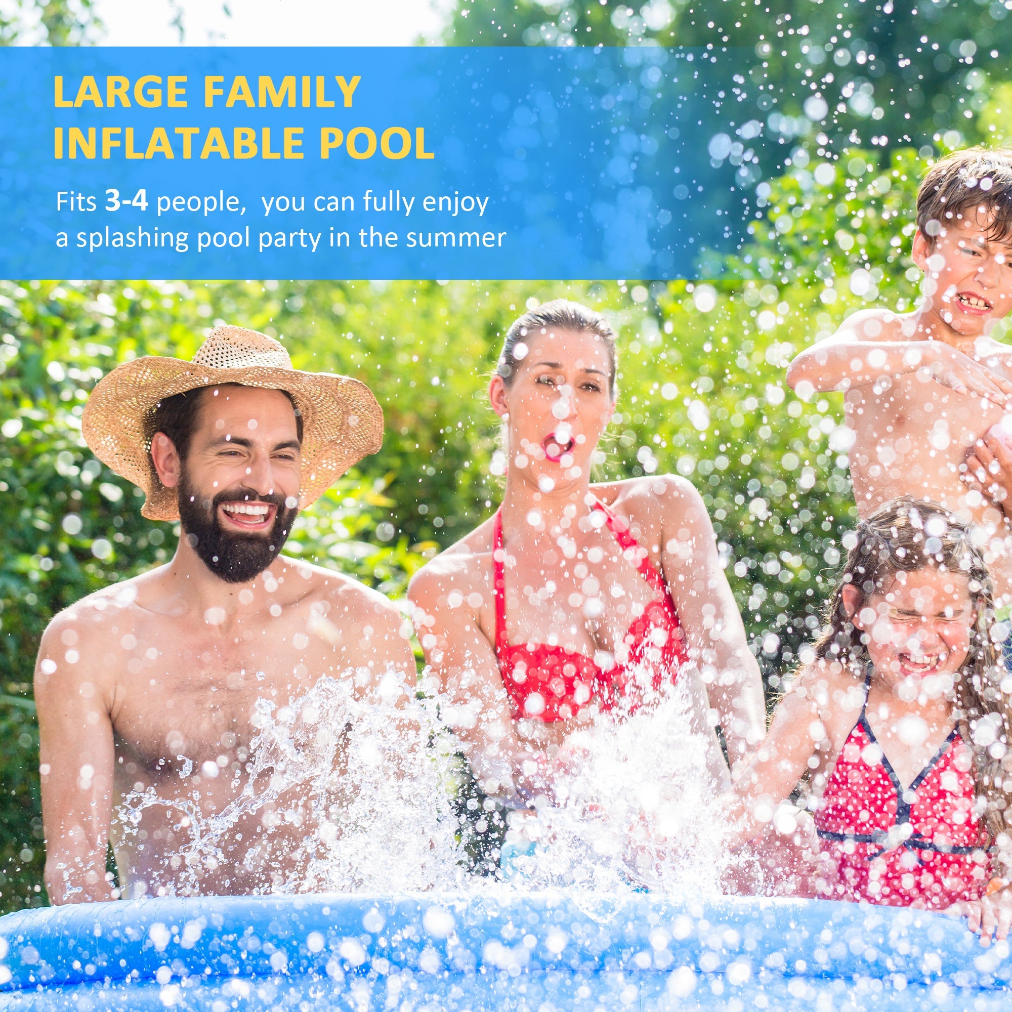 Outsunny Large Family Inflatable Swimming Pool Round Blow Up Paddling Pool with Hand Pump for Kids Adults 107"x30" Blue