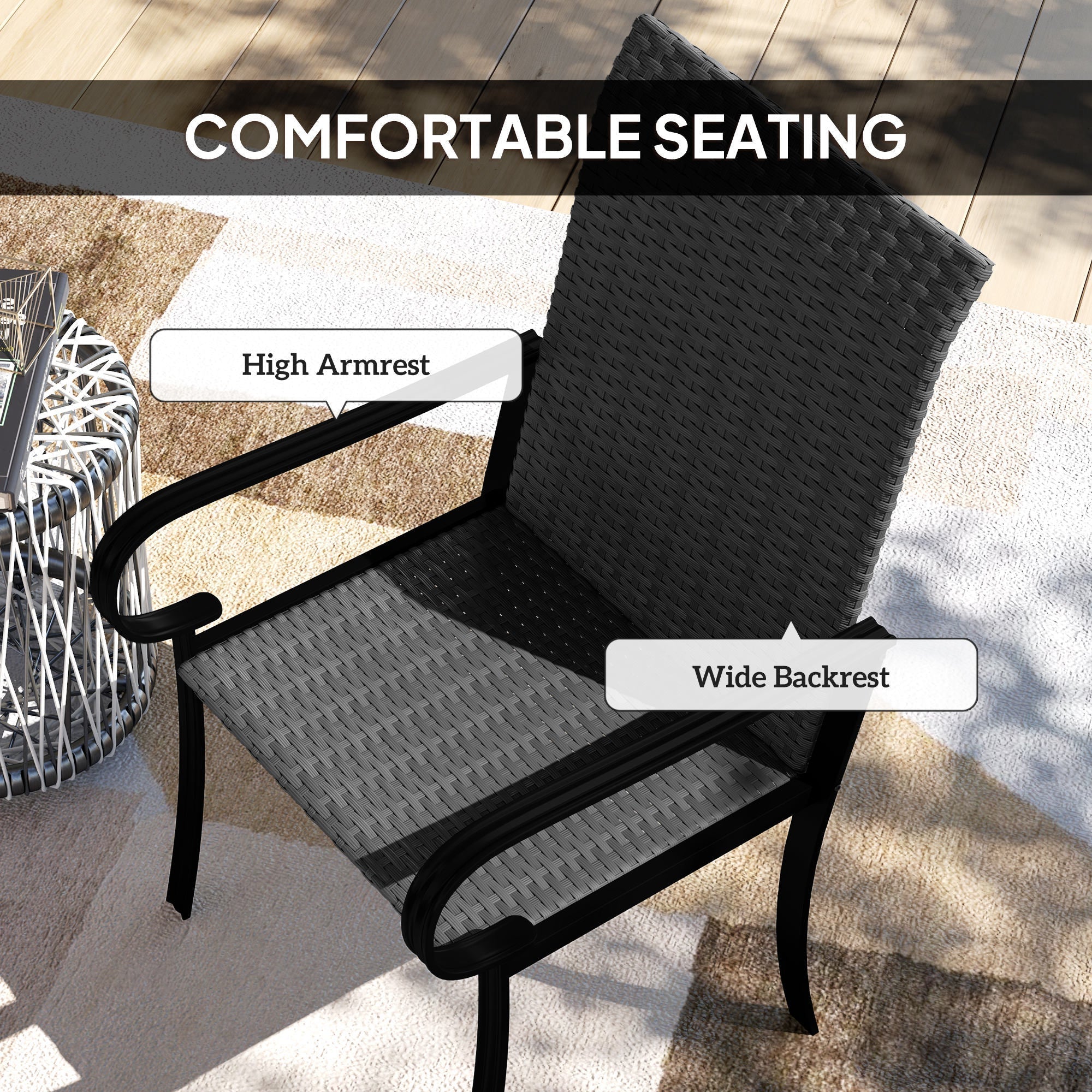 Outsunny 4 Piece PE Rattan Patio Dining Chairs with Steel Frame,  for Garden, Backyard, Pool Side, Porch, Black