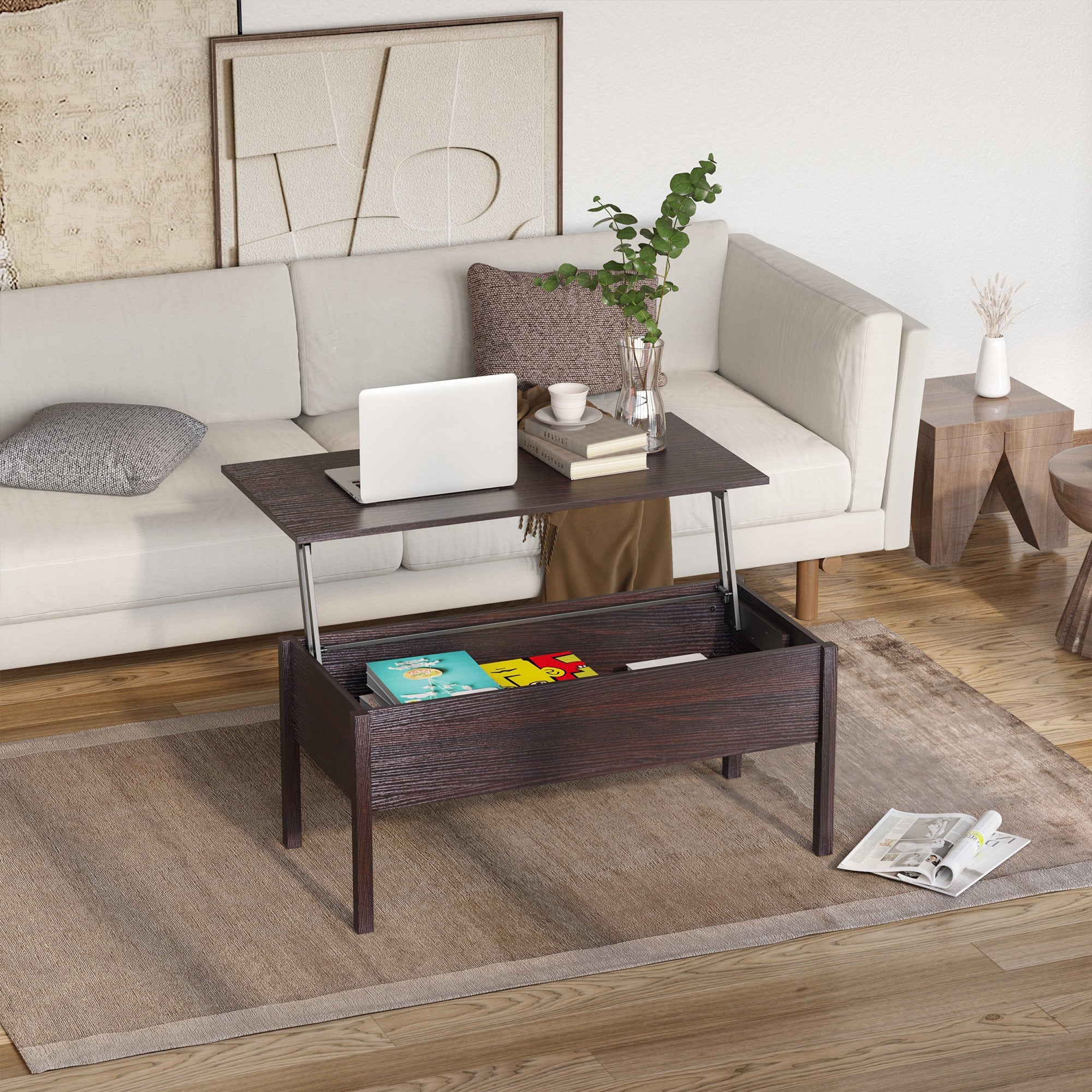 HOMCOM Coffee 39" Modern Lift Top Coffee Table: Center Table with Hidden Storage Compartment for Living Room