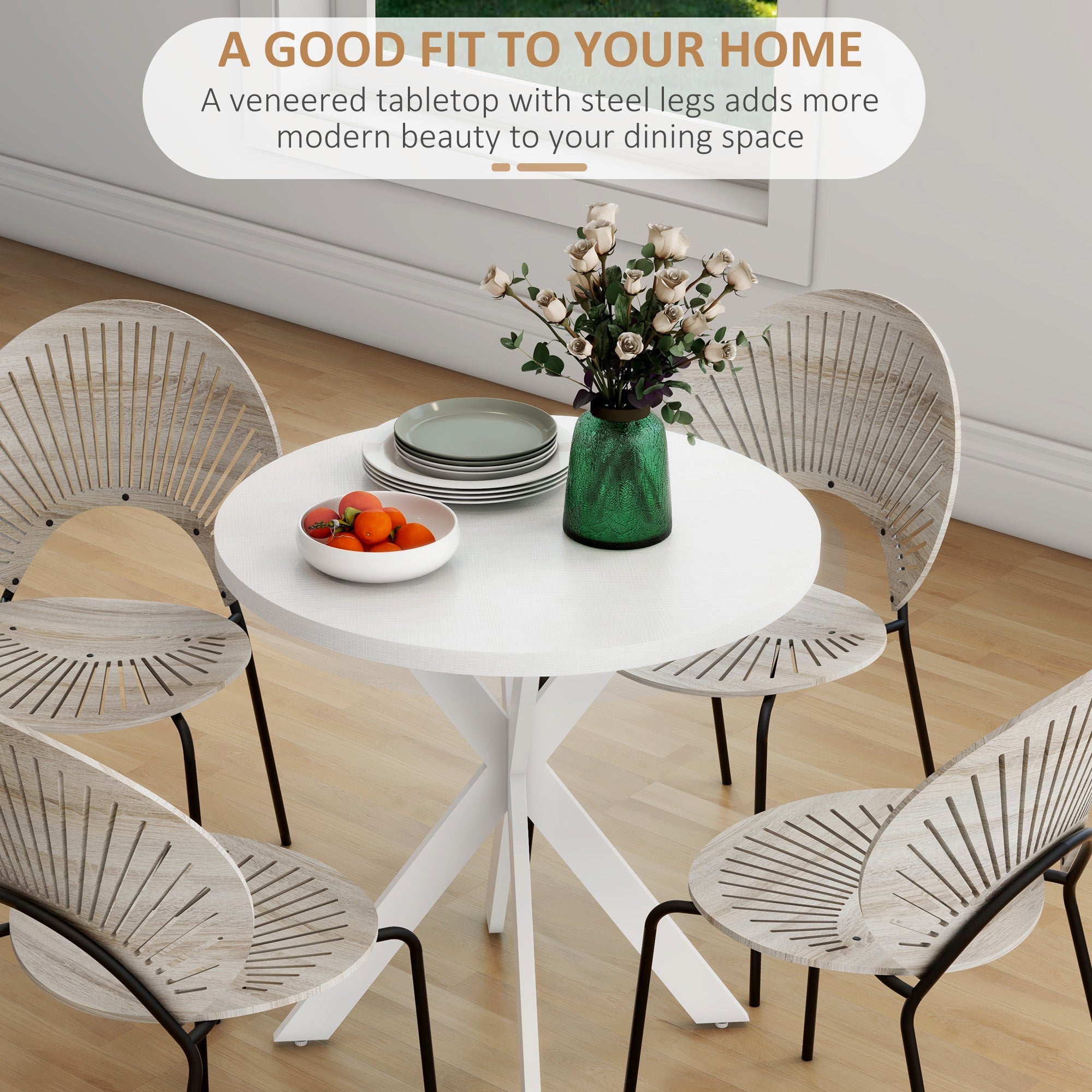 HOMCOM 29" Dining Table, Contemporary Round Kitchen Table with Steel Legs, White