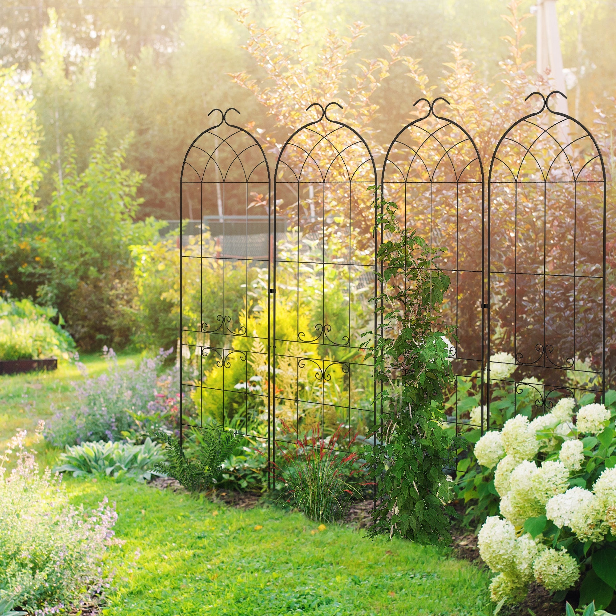 Outsunny 2 Pcs Garden Trellis for Climbing Plants, Outdoor Metal Trellis Plant Support Trellises for Patio, Lawn, Backyard