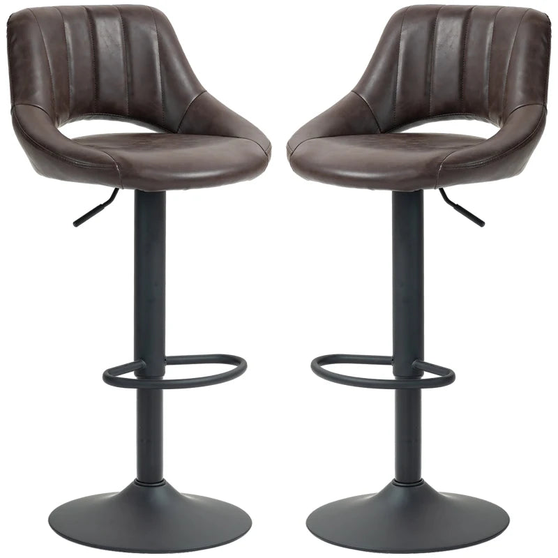 Swivel Bar Stools Set of 2, Faux Leather Upholstered Counter Height Barstools with Round Metal Base