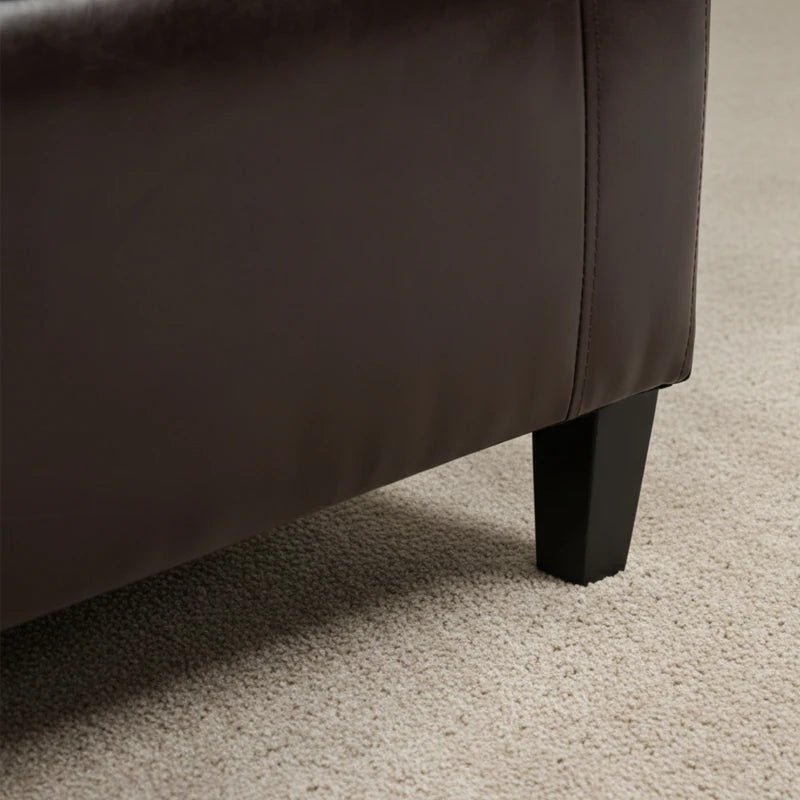 Storage Ottoman Bench, PU Leather Upholstered Bench with Tufted Design, Brown
