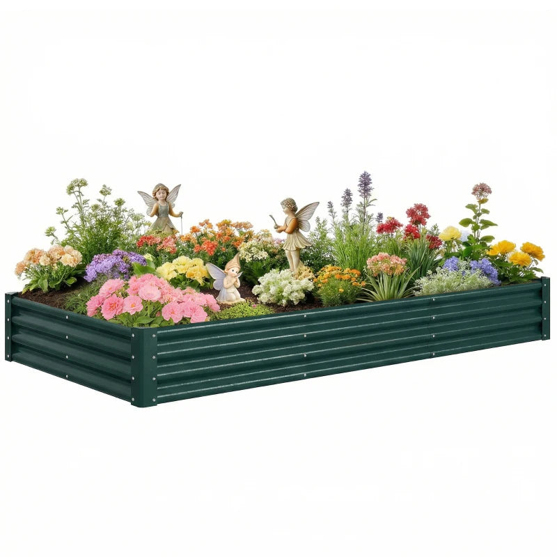 8 x 4 x 1ft Galvanized Raised Garden Bed, Reinforced Outdoor Planter Box with Open Bottom, Green
