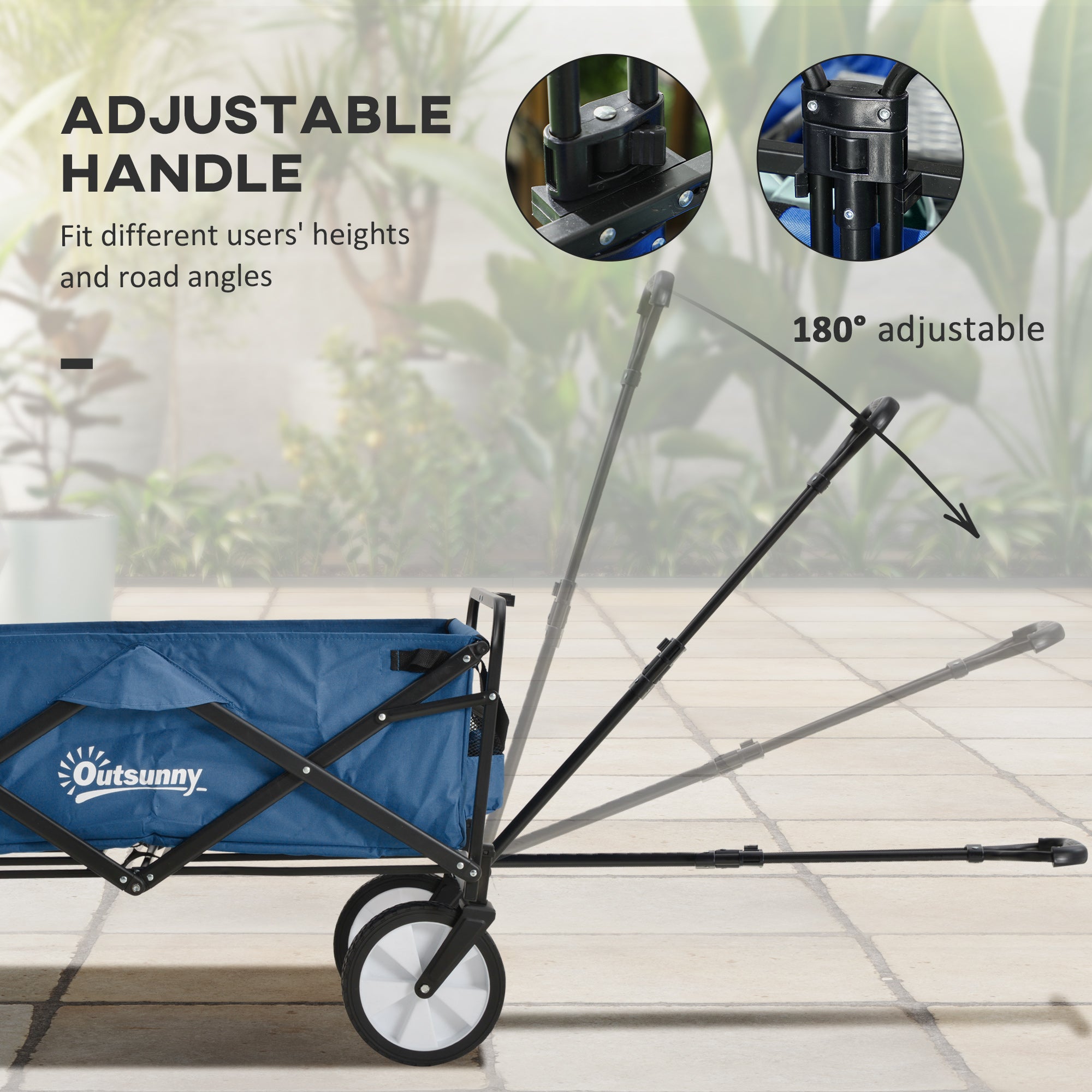 Outsunny Folding Wagon Cart Collapsible Camping Trolley Garden Heavy Duty Shopping Cart with Navy Blue