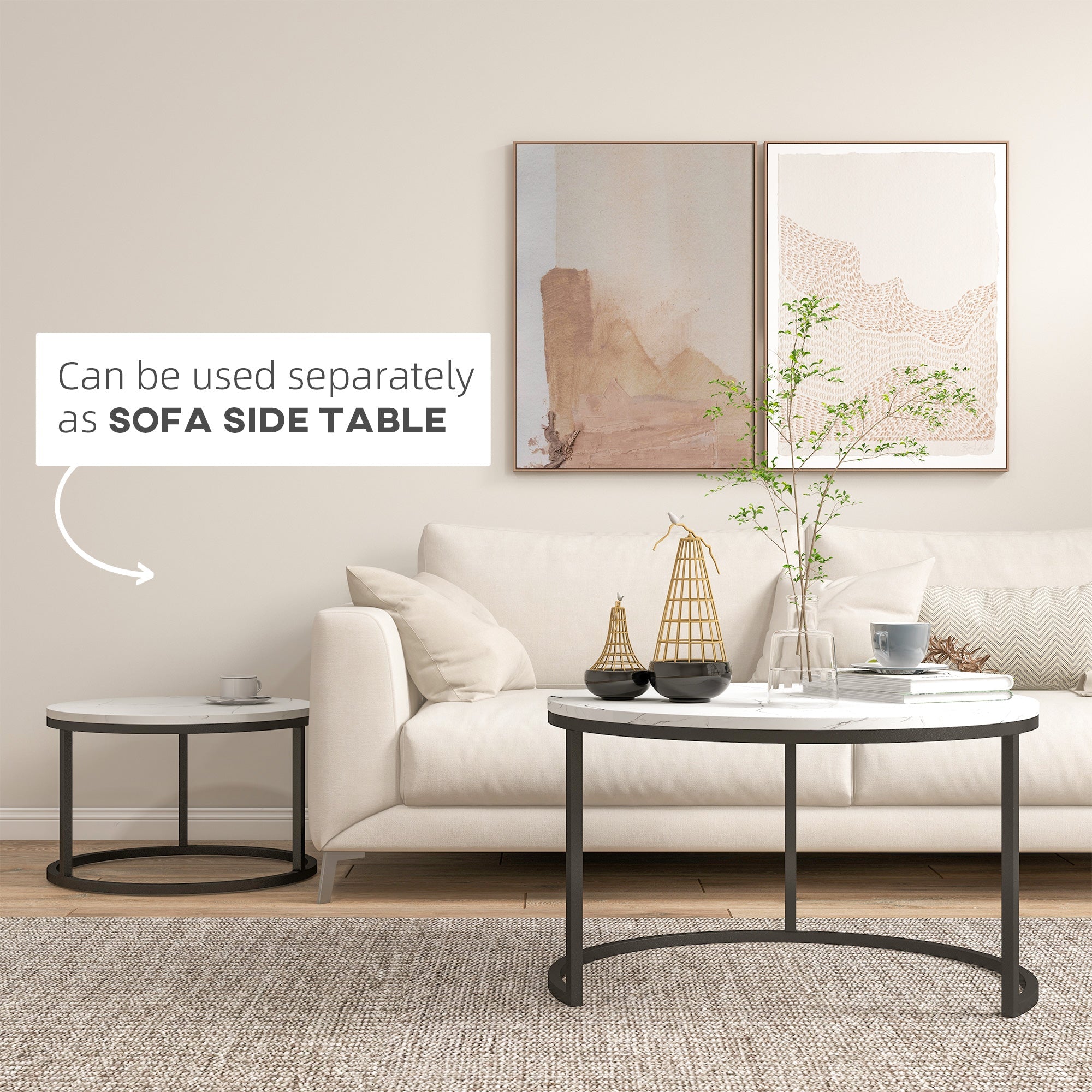 Homcom Metal Nesting Side Tables: Modern Set of 2 for Living Room, Bedroom or Office Space
