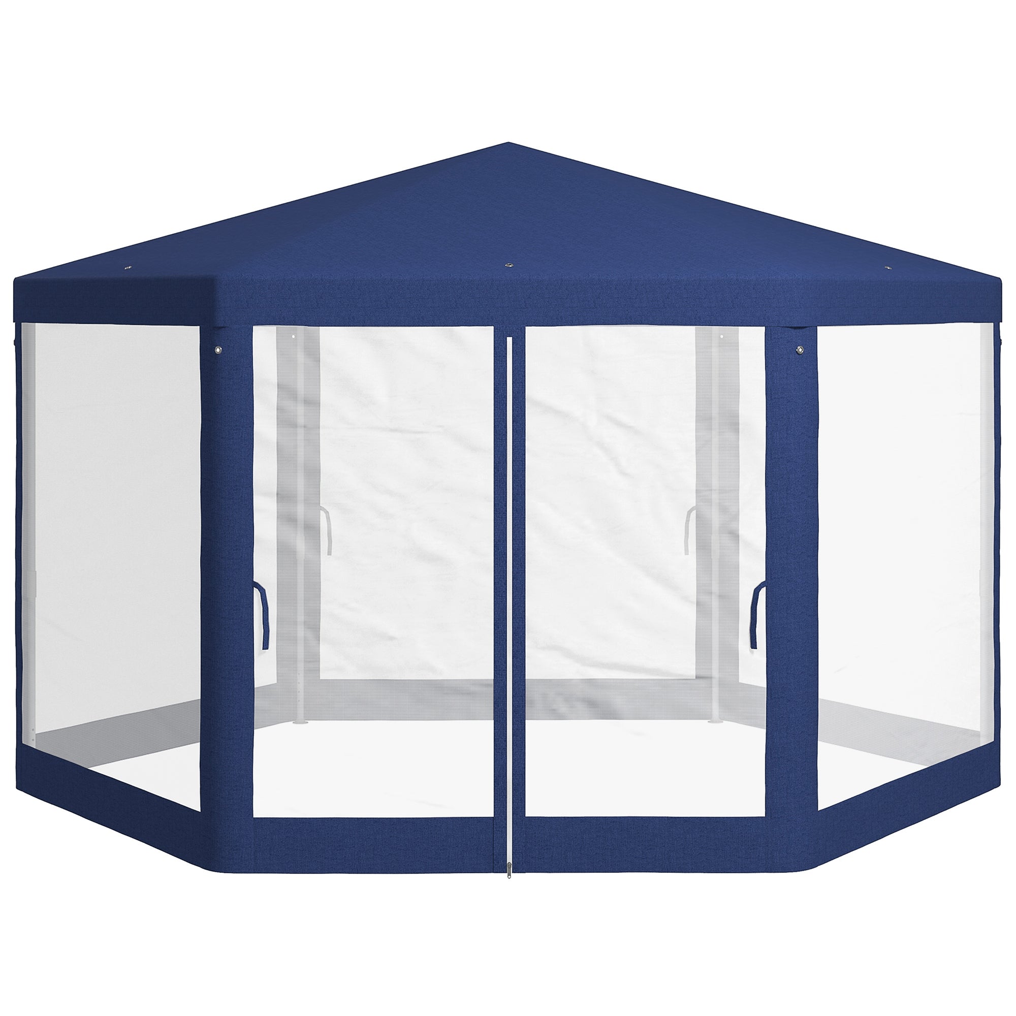 Outsunny Hexagon Party Tent, Patio Gazebo with Netting Mesh, Blue