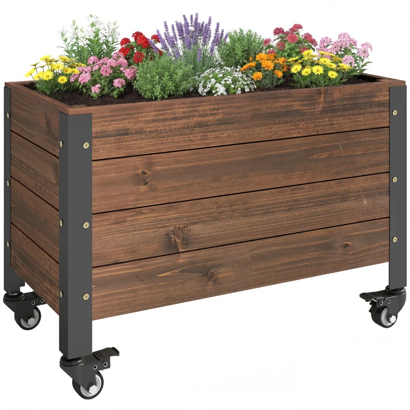 Raised Garden Bed with Wheels & Drainage Holes, Outdoor Planter Box with Liner for Patio Balcony
