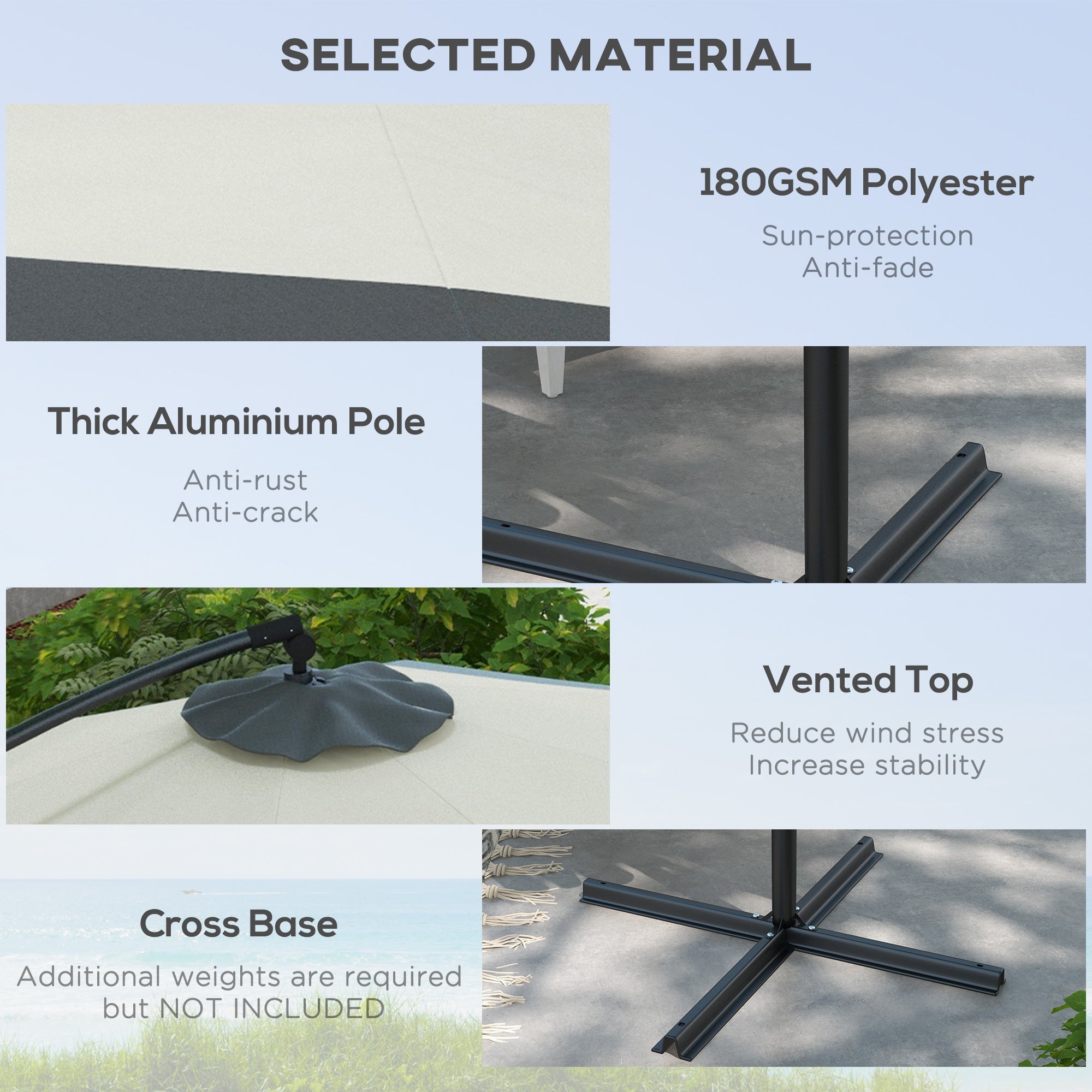 Outsunny 10 FT Cantilever Umbrella, Round Hanging Offset Umbrella with Crank, Tilt and Cross Base for Garden, Backyard, Grey