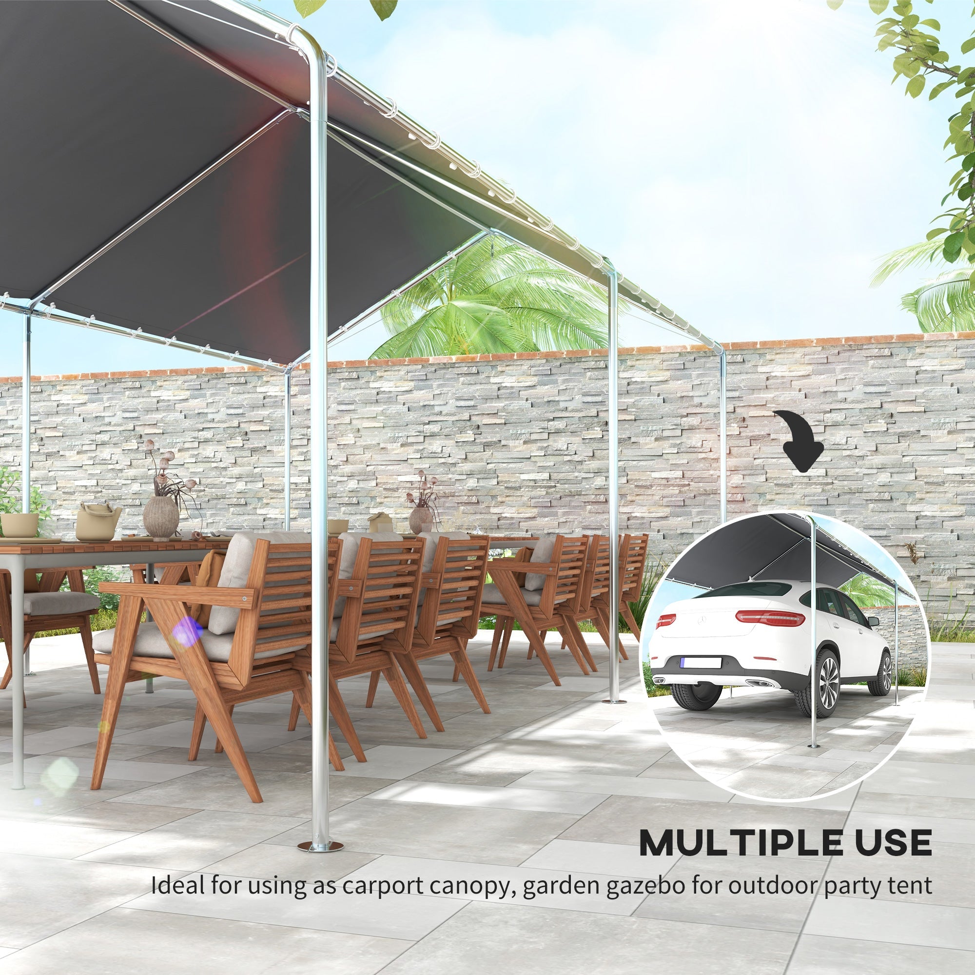 Outsunny Carport 10'x20' Heavy Duty Galvanized Steel Canopy Anchor Kit Grey