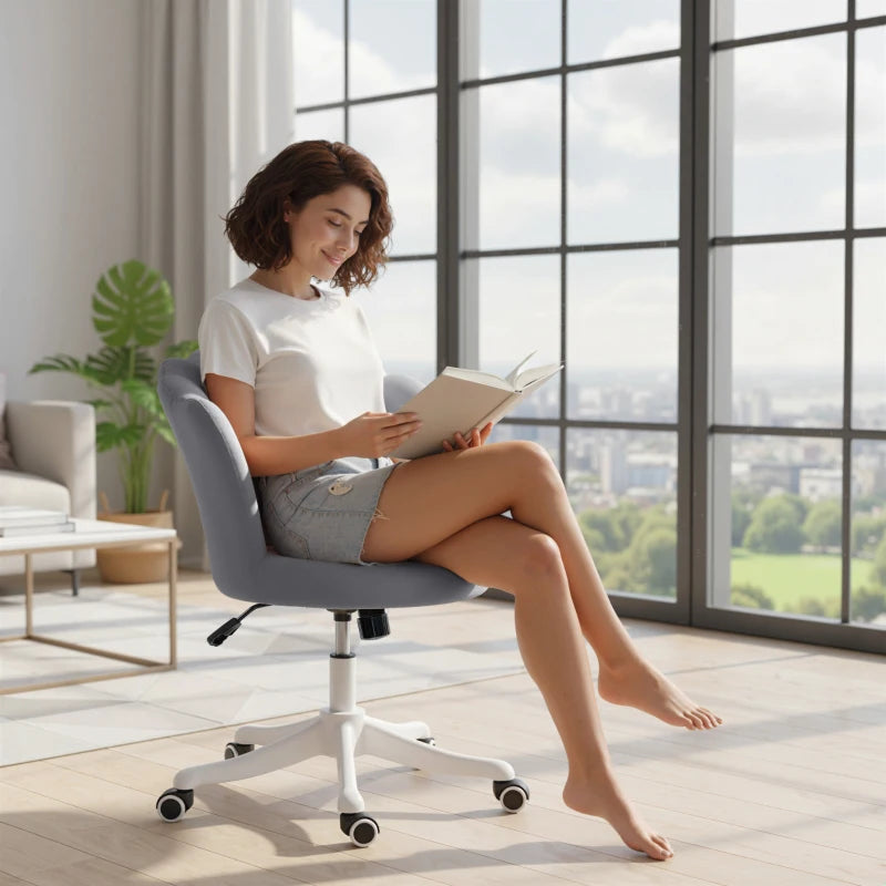 Office Chair, Armless Swivel Desk Chair with Adjustable Height, Backrest, Tilt Function for Office, Vanity, Grey