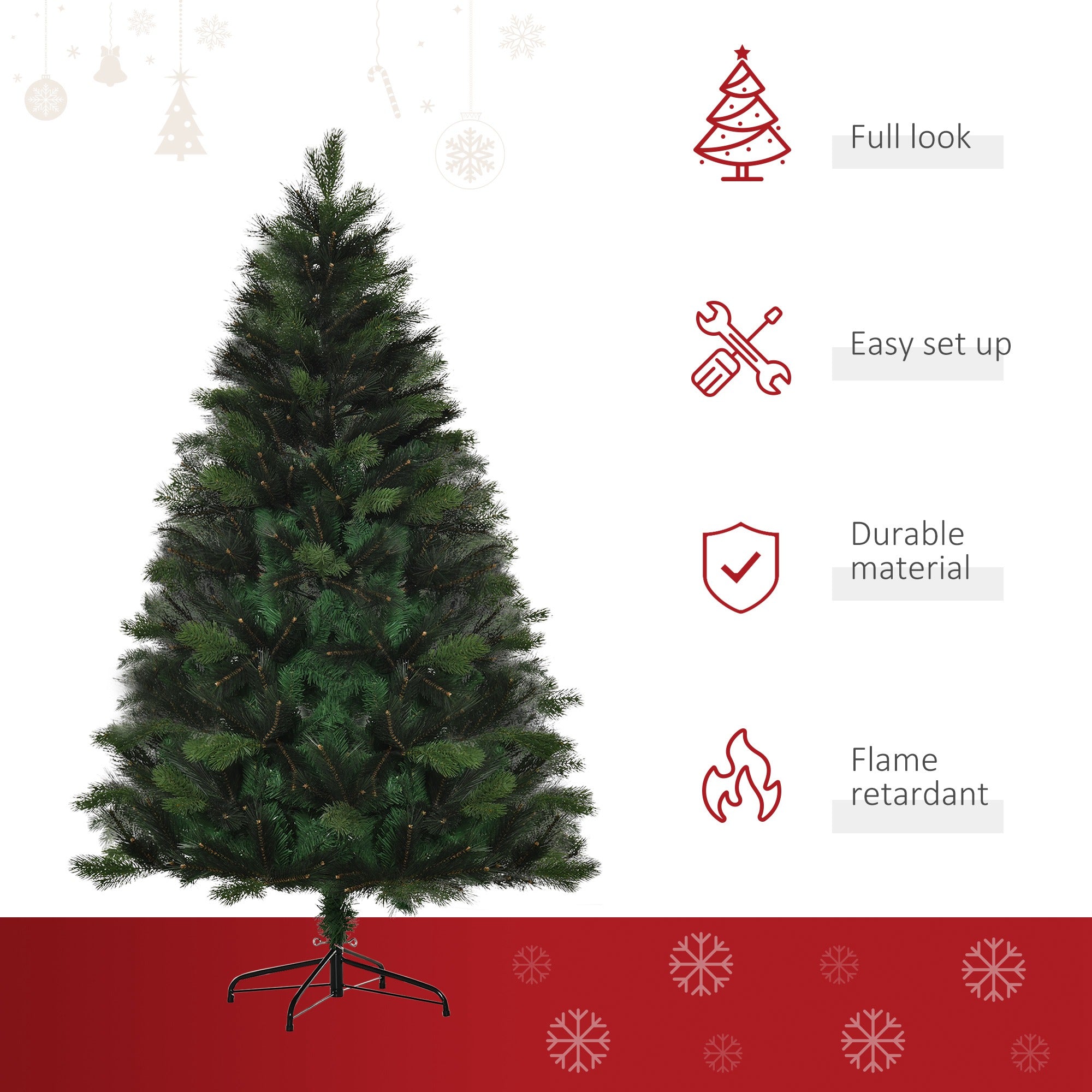 HOMCOM 6FT Artificial Christmas Tree Xmas Tree Holiday Home Decoration with Automatic Open, Green