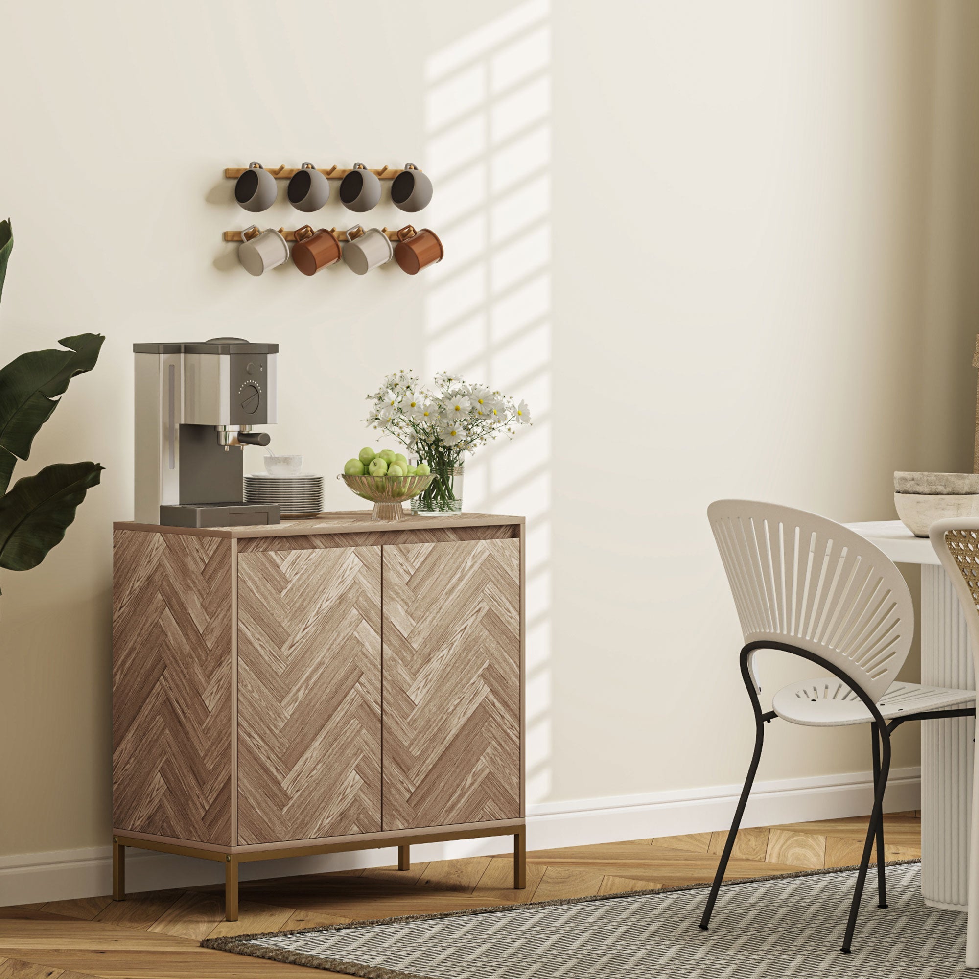 HOMCOM Accent Cabinet, Storage Cabinet with Doors, Adjustable Shelf and Steel Legs, Sideboard for Living Room, Oak