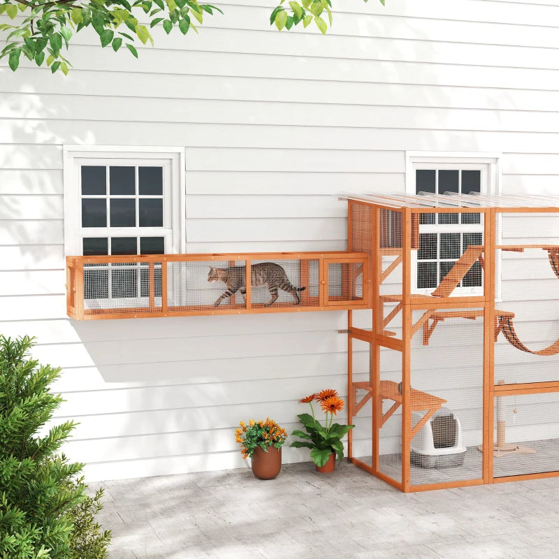 79" Long Cat Tunnel, Cat shelter L- Shape with Extendable Design, Cat Enclosure for Indoor/Outdoor Use, Orange