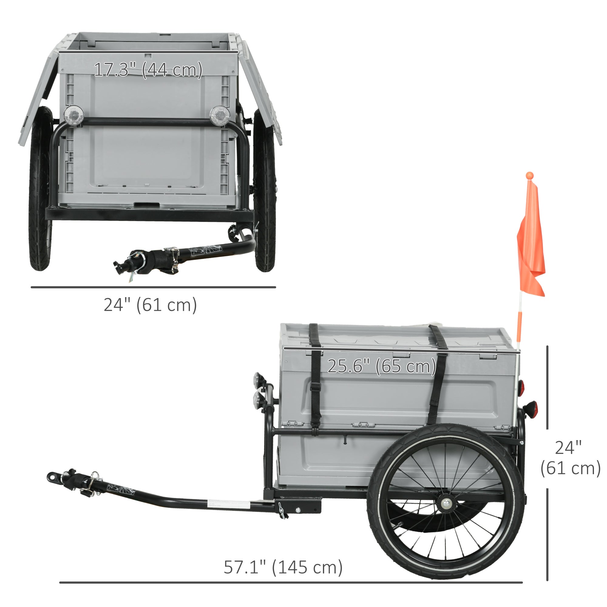 Aosom Steel Trailer for Bike, Bicycle Cargo Trailer with Storage Box, Folding Frame and Safe Reflectors, Max Load 88LBS