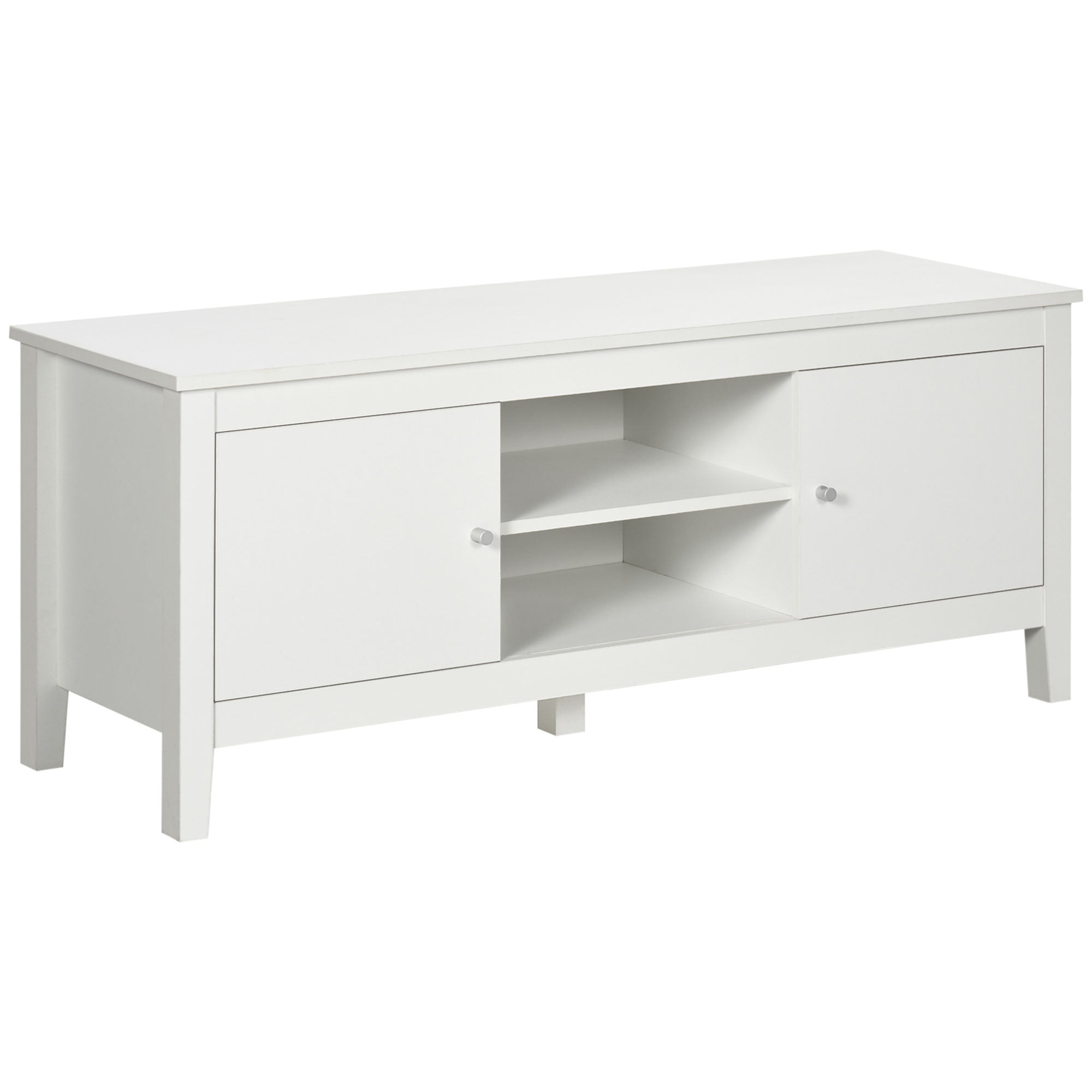 HOMCOM Modern White TV Stand for 55" TVs with Storage Cupboards Shelves Minimalist Living Room Furniture