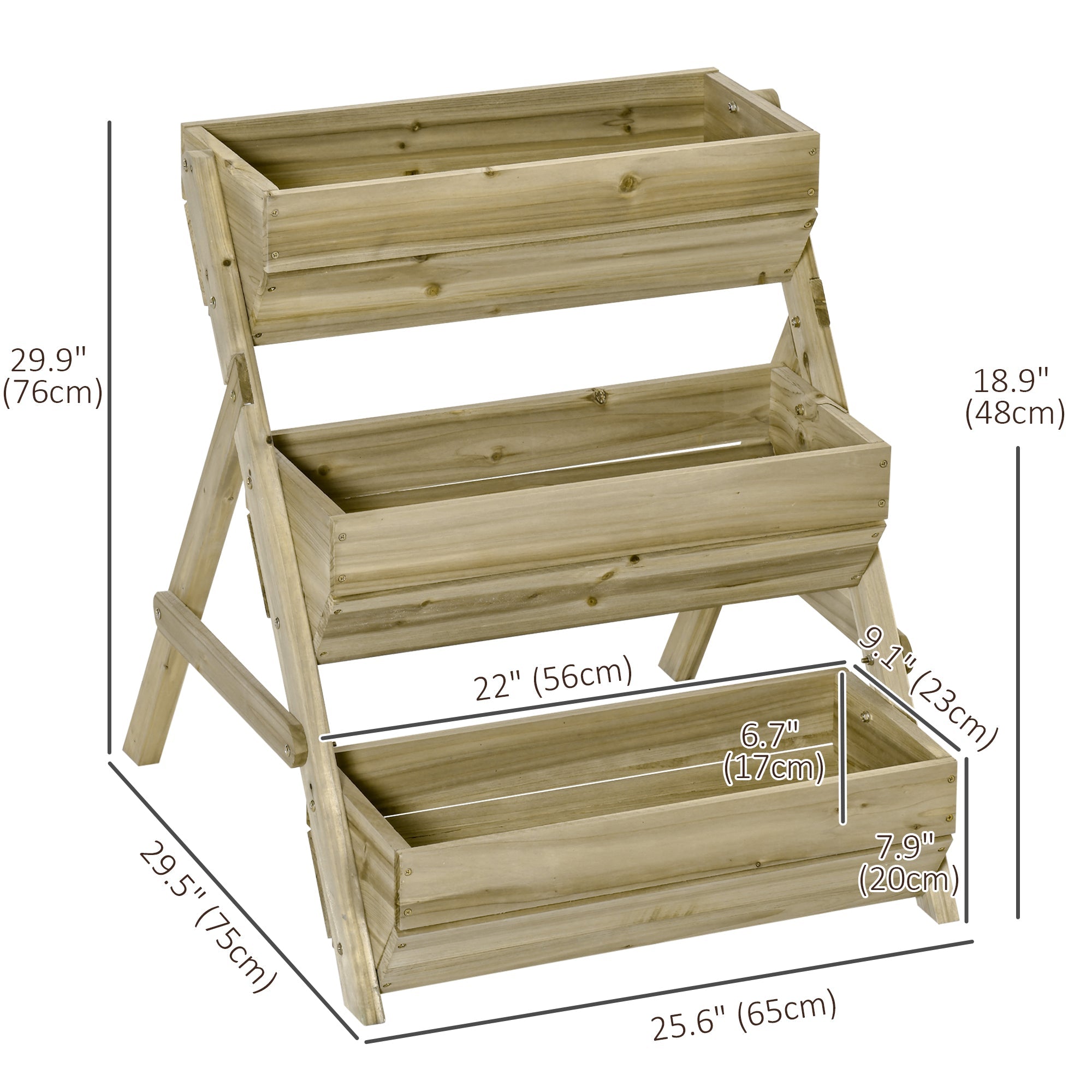 Outsunny 3 Tier Elevated Planter Box Vertical Wooden Raised Garden Bed Flowers Veggies Herbs Patio Backyard 26" x 30" x 30" Green
