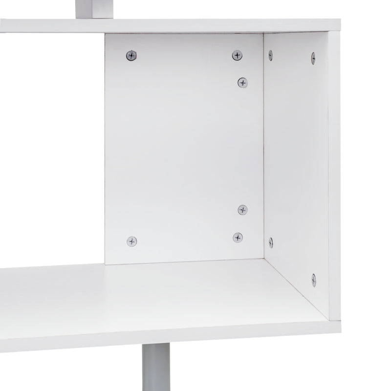 55" Corner Computer Desk, 360° Rotating L-Shaped Desk, Home Office Workstation with 3-Tier Shelves, Bookshelf, White
