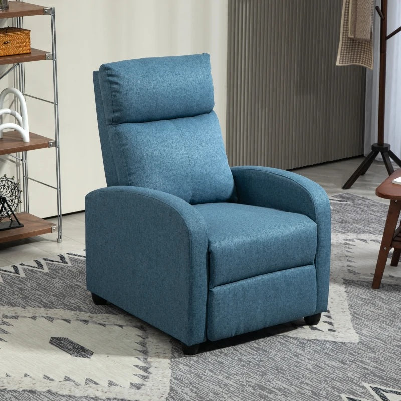 HOMCOM Fabric Recliner Chair Manual Home Theater Seating Single Reclining Sofa Chair with Padded Seat for Living Room, Blue