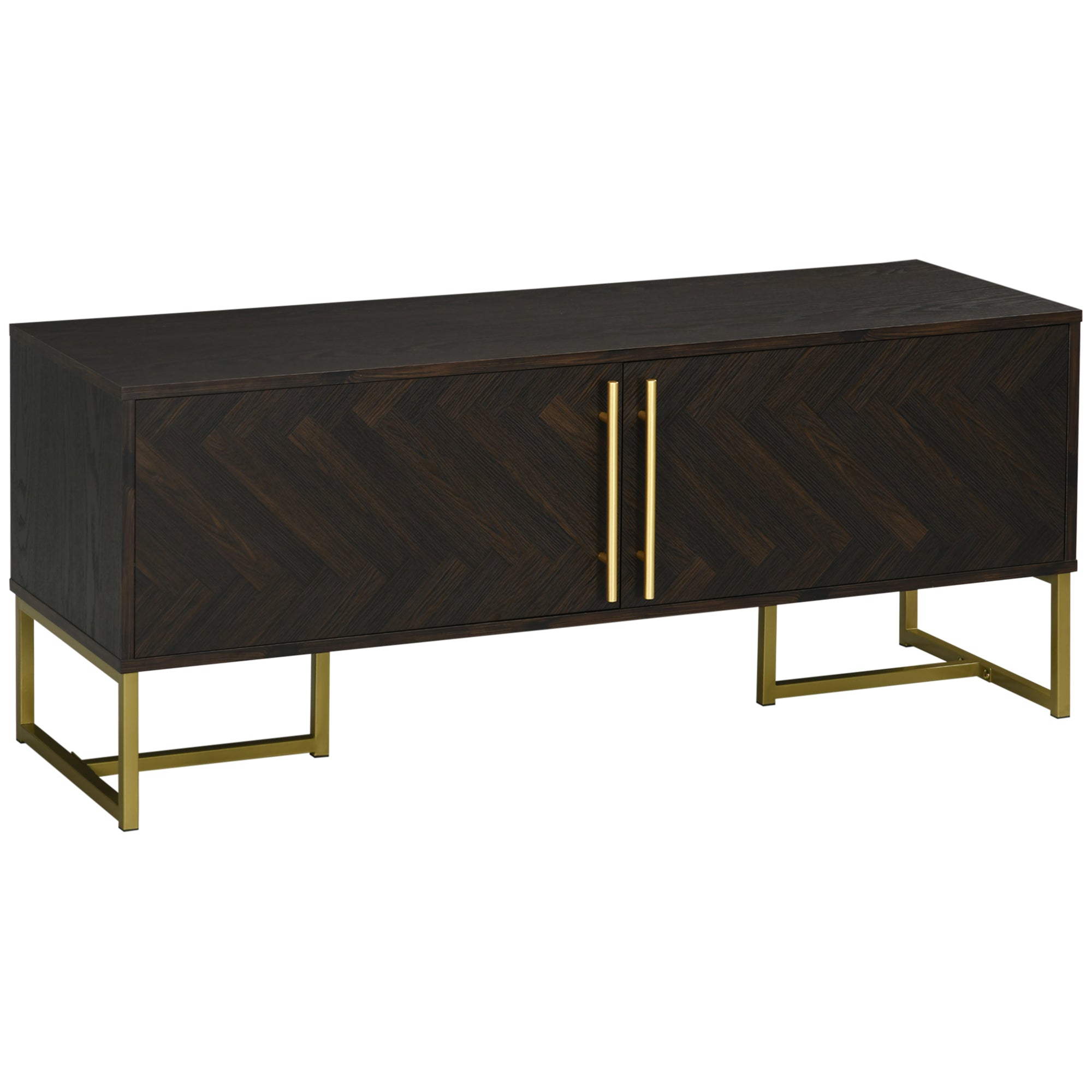HOMCOM TV Stand for 55" TVs 2 Door Cabinets 2 Cable Managements Adjustable Shelves Natural Finish