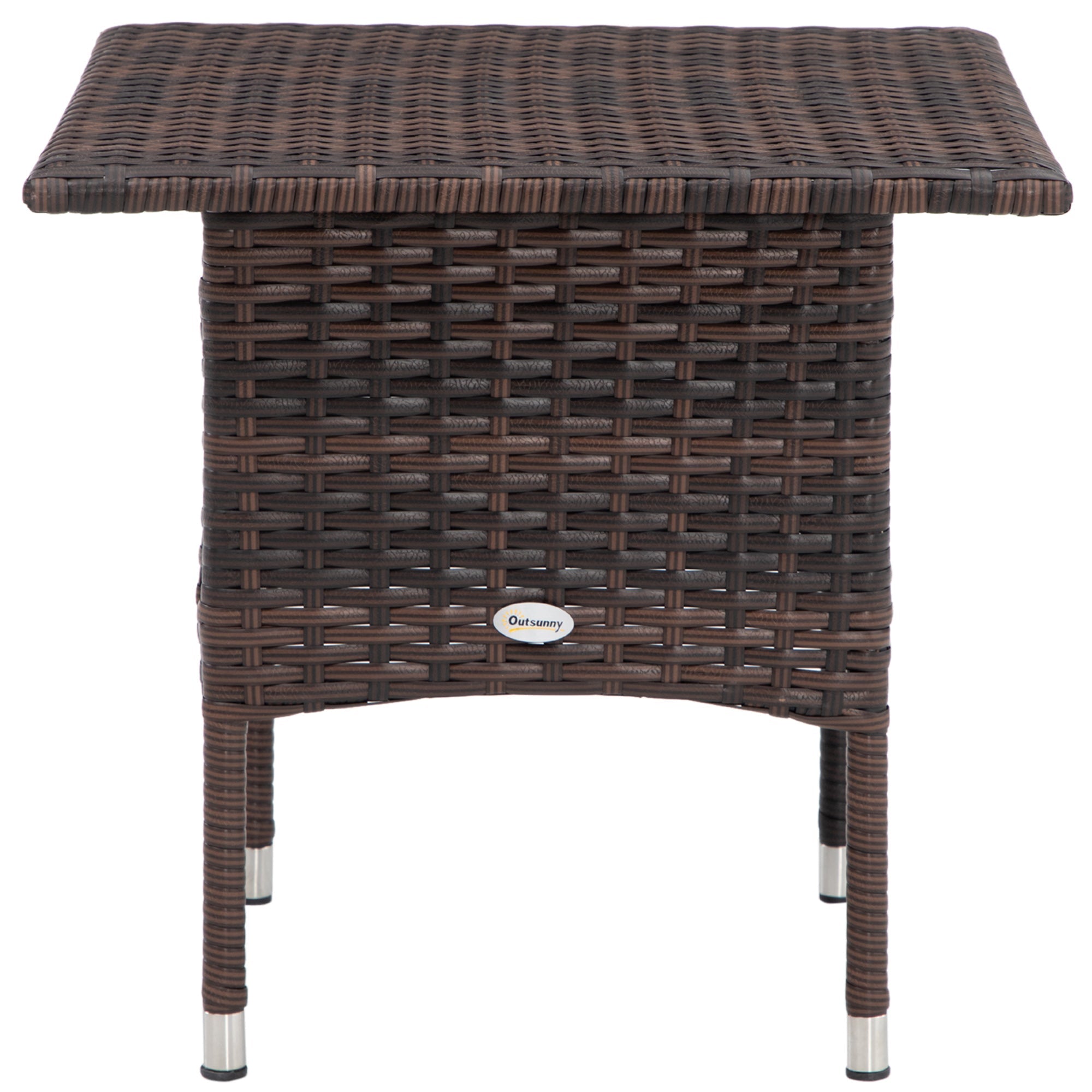 Outsunny Rattan End Table, Outdoor Coffee Table, with Plastic Board Under the Full Woven Table Top, Mixed Brown