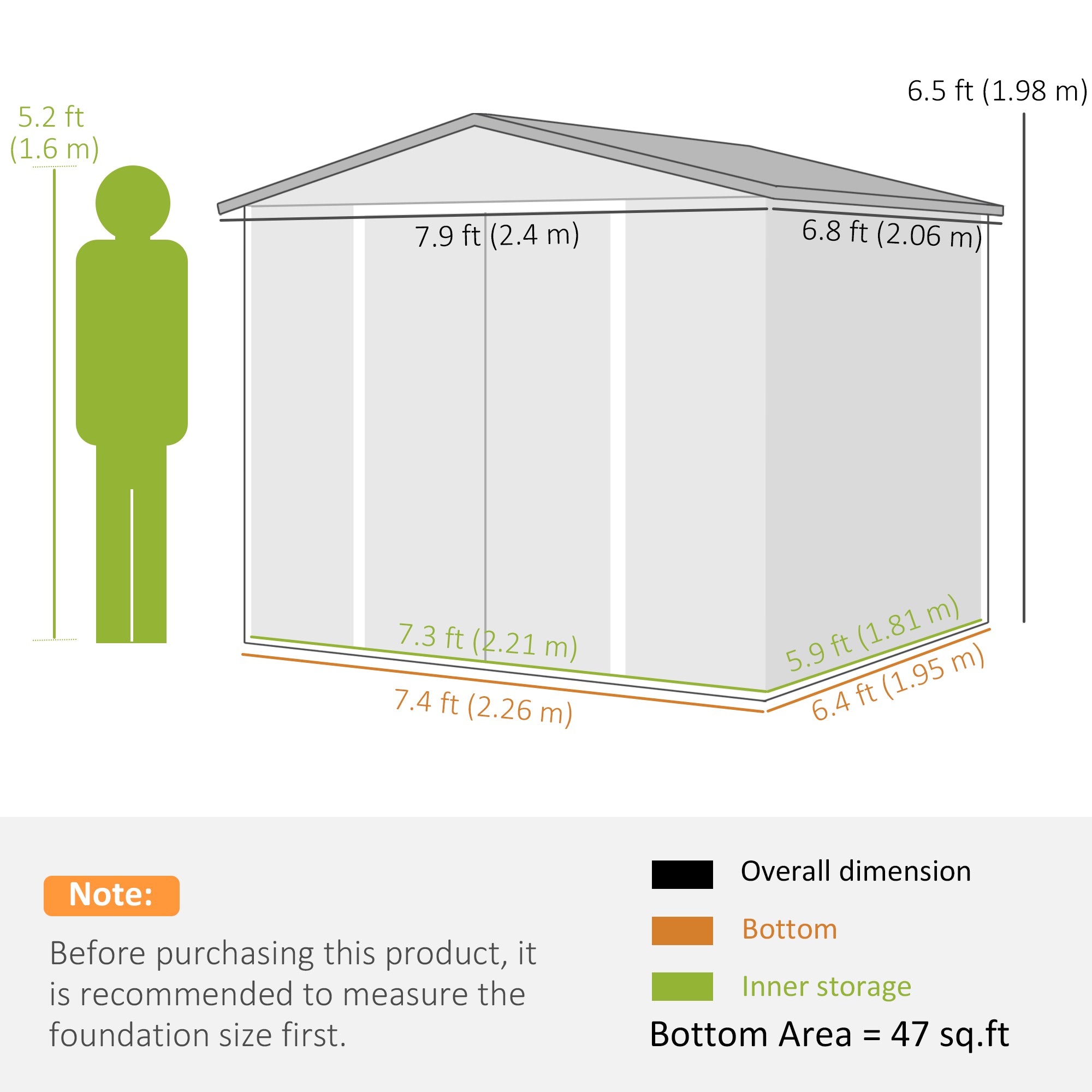 Outsunny Metal Outdoor Storage Shed 8x7ft Galvanized Steel Garden Tool Shed with Floor Frame Vents Waterproof Teak