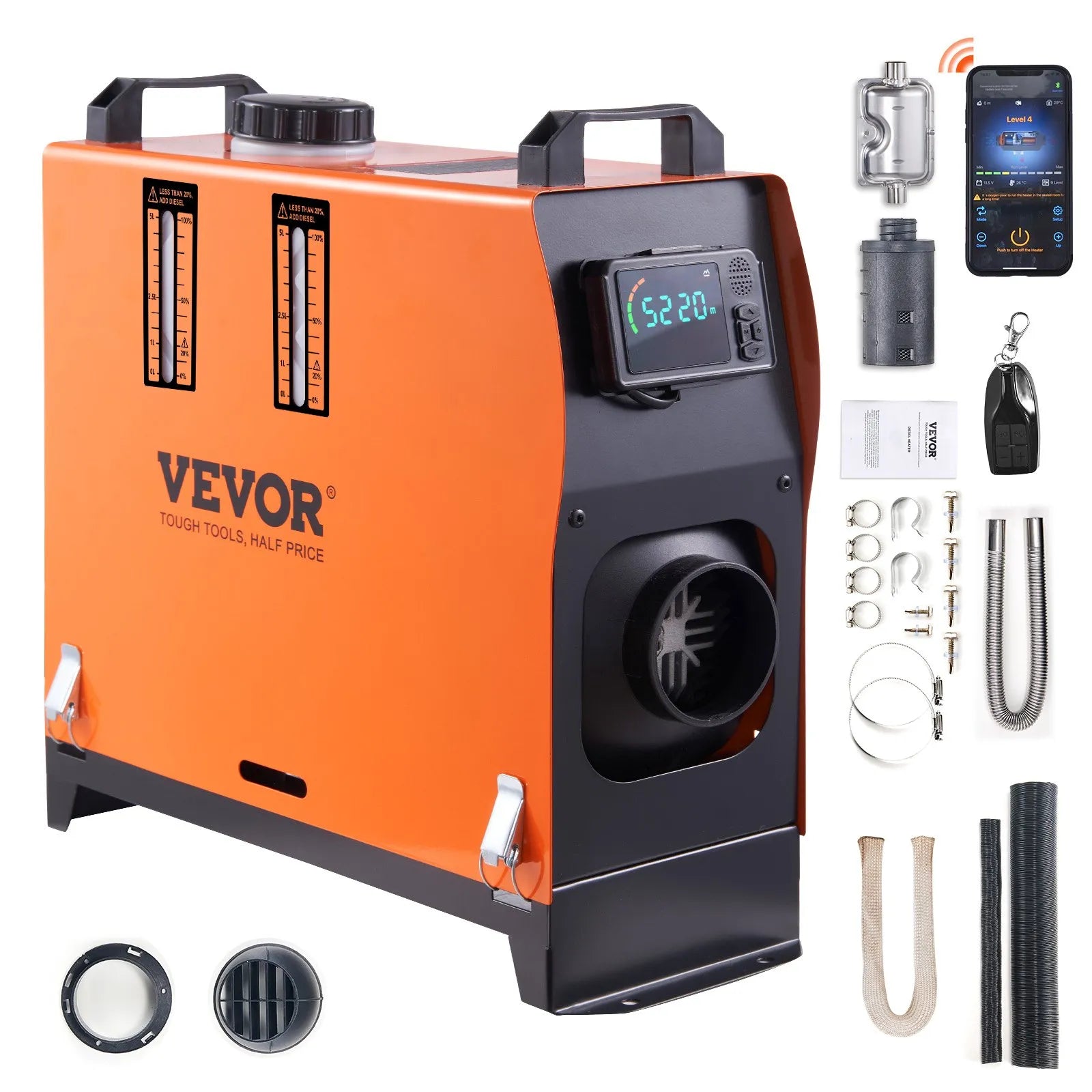 VEVOR 8KW Diesel Air Heater, Bluetooth App Control All-in-One Diesel Heater with Automatic Altitude Adjustment, Remote Control and LCD, Portable Parking Heater for RV, Trailer, Camper Van, Boat