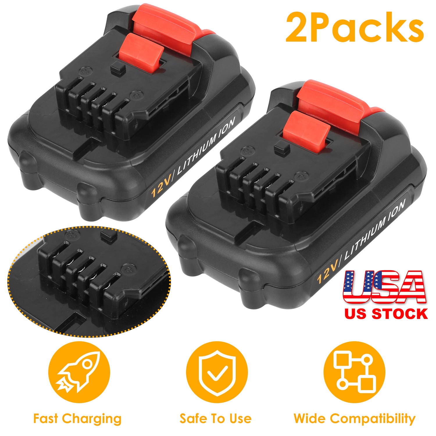 2 Packs 12V Li-ion Power Tool Battery Replacement Compatible with Dewalt DCB123 DCB127 DCB122 DCB124 DCB121 DCB120 DCB125