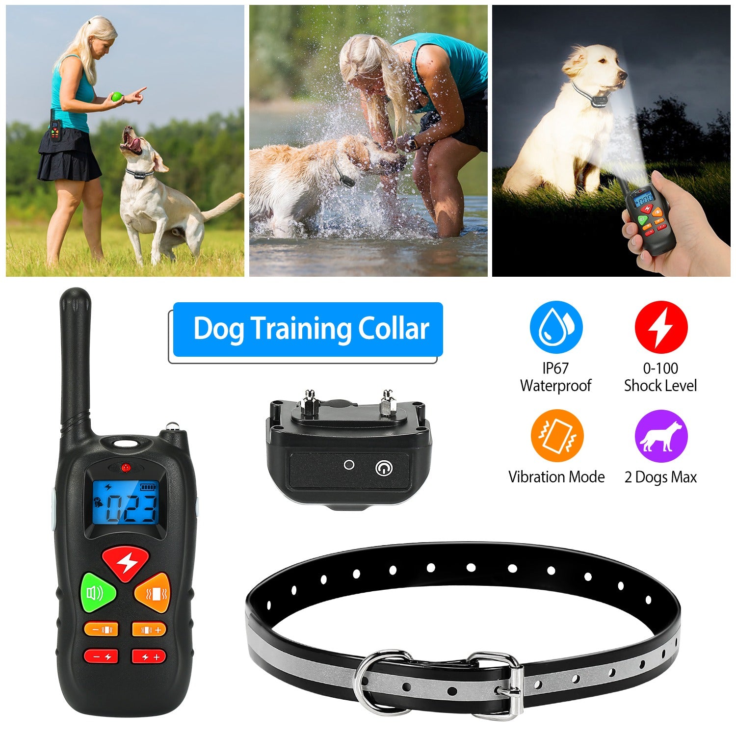 iMounTEK Dog Training Collar Dog Shock Collar with Remote IP67 Waterproof 300mAh Rechargeable 1640ft Remote Dogs Pet Trainer with LED Light Beep Vibra