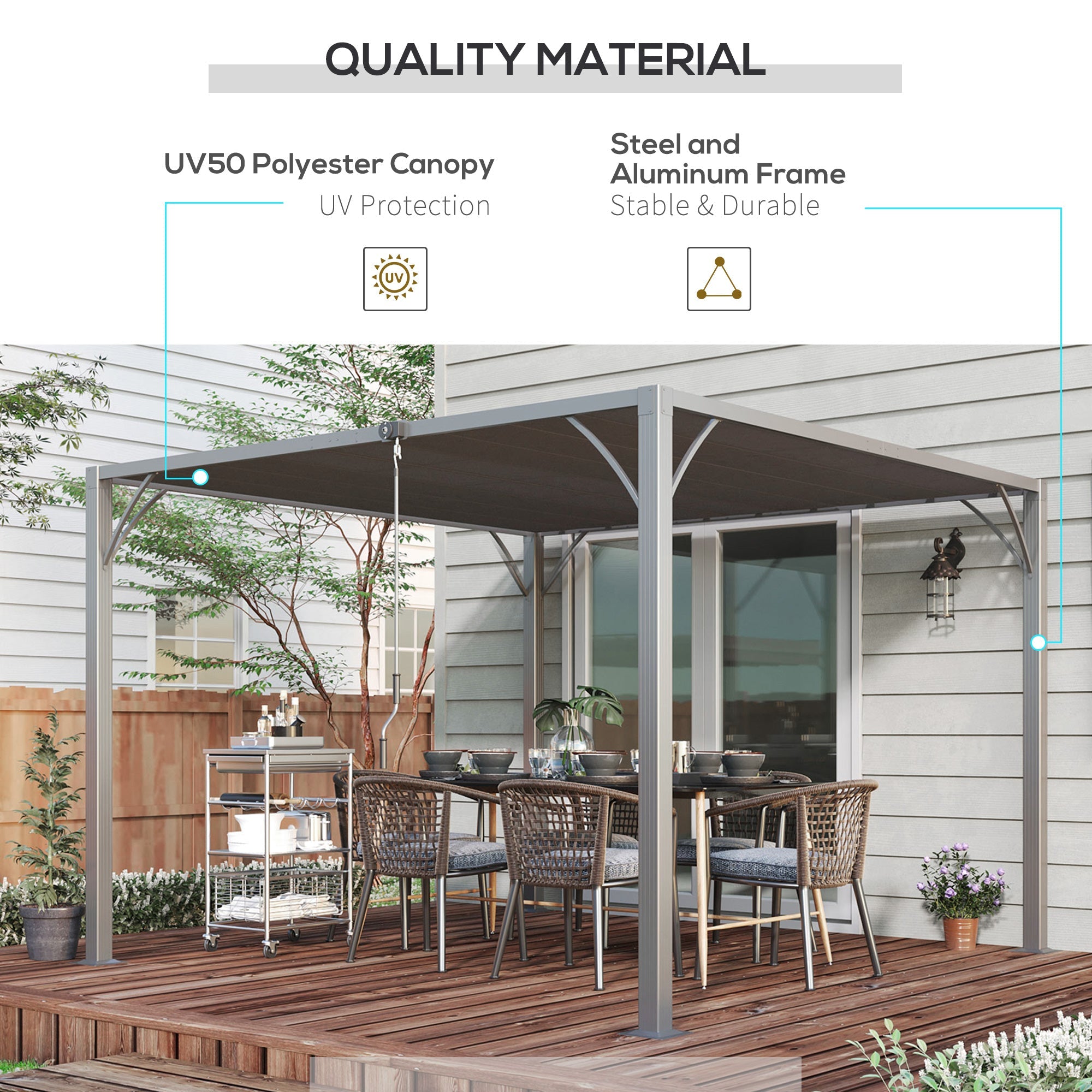 Outsunny Outdoor Aluminium Pergola 9.5' x 9.7' with Retractable Roof Louvered Canopy Gazebo Grey