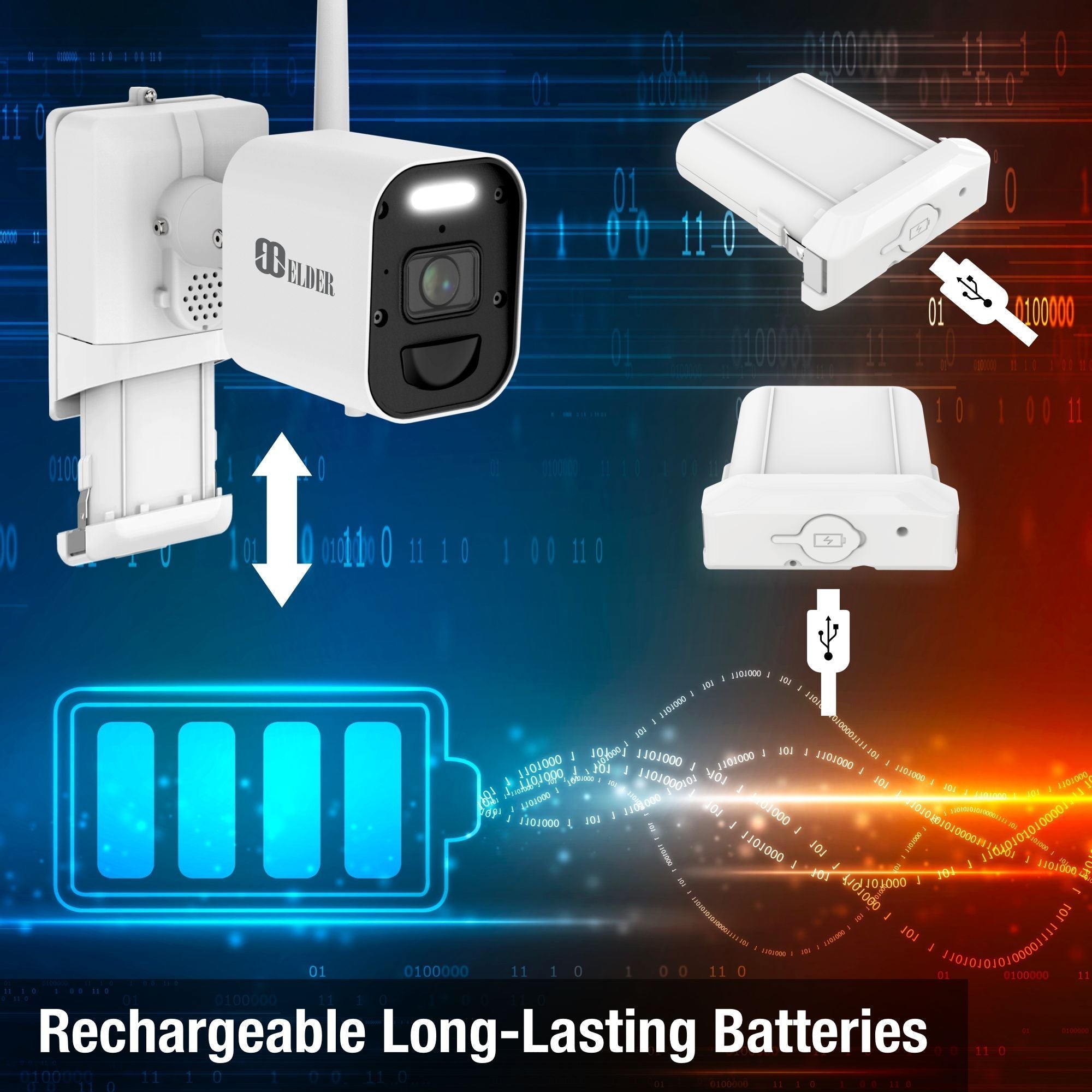 Elder 4K Wireless Security Camera System 1TB Wire-Free, 8Ch NVR 4-Camera Battery WiFi Surveillance Outdoor, Color Night Vision, Spotlight Deterrence & Two-Way Talk