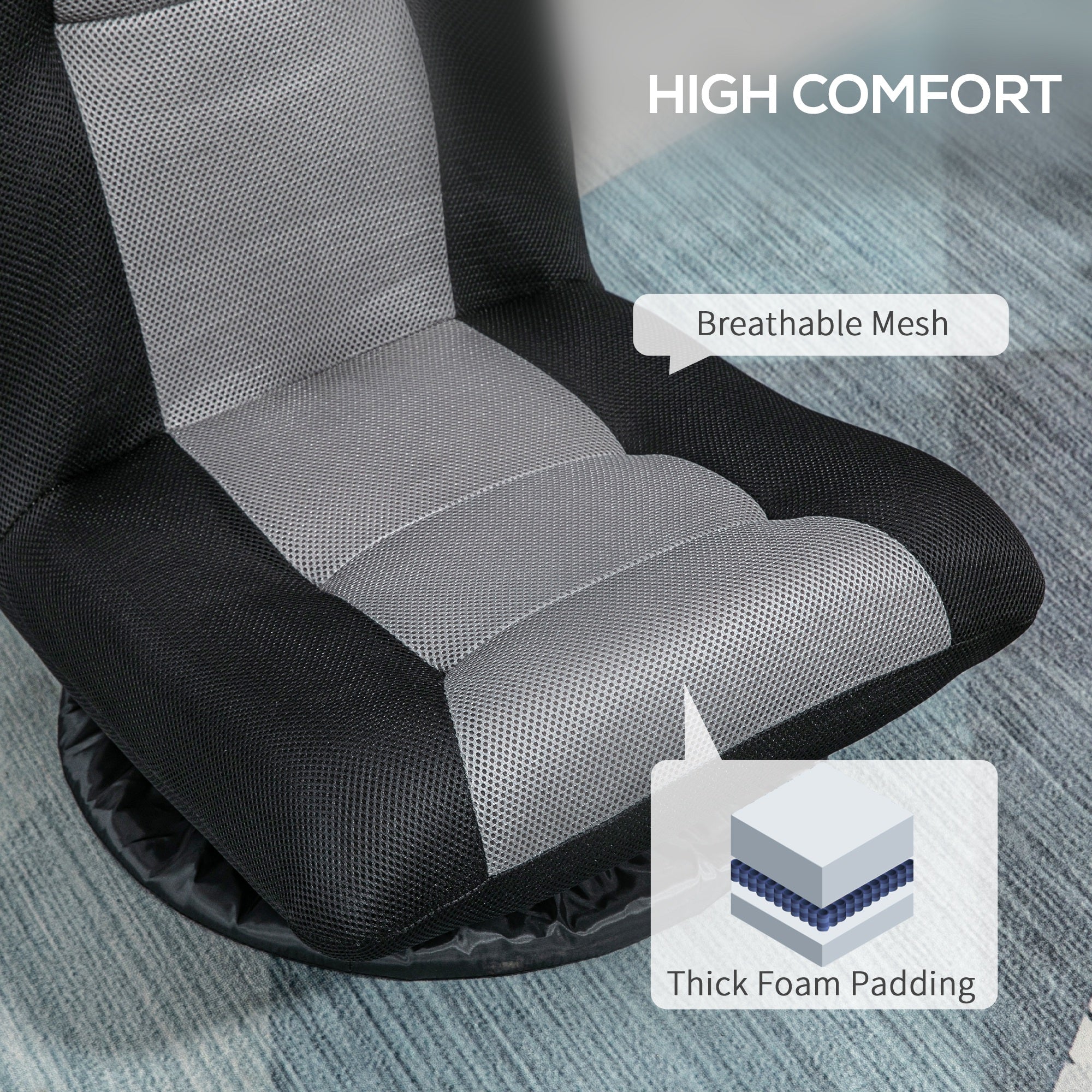 HOMCOM 360 Degree Swivel Gaming Chair Folding Floor for Adults Teens 6-Position Adjustable Lazy Sofa Black