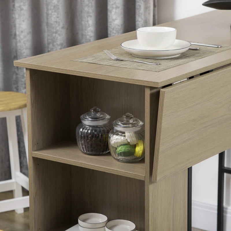 Counter Height Table with Drop Leaf, Extendable Bar Table with Adjustable Storage Shelf, Light Grey