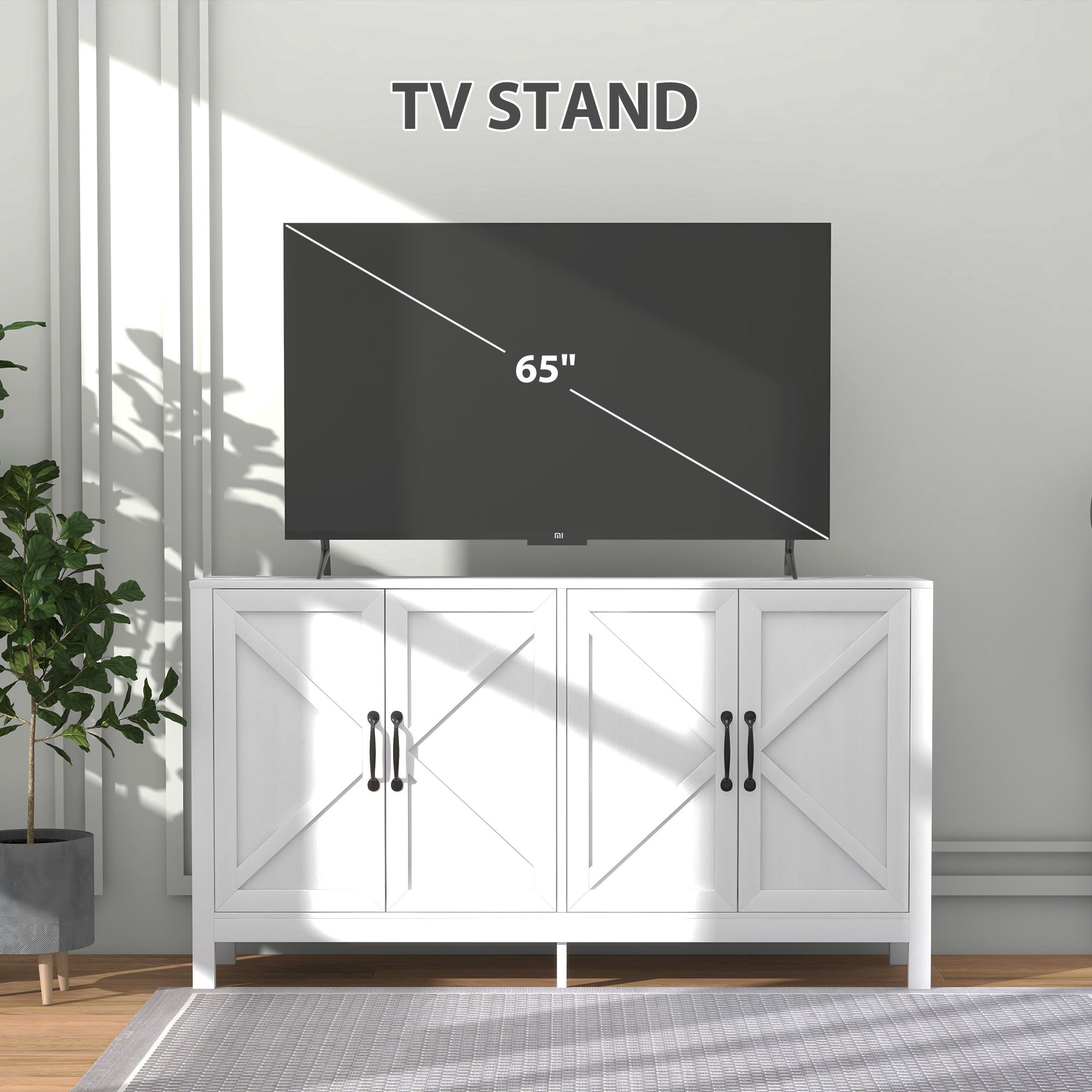 HOMCOM Sideboard Buffet TV Stand Storage Cabinet Barn Door Adjustable Shelf TVs up to 65 Inches White