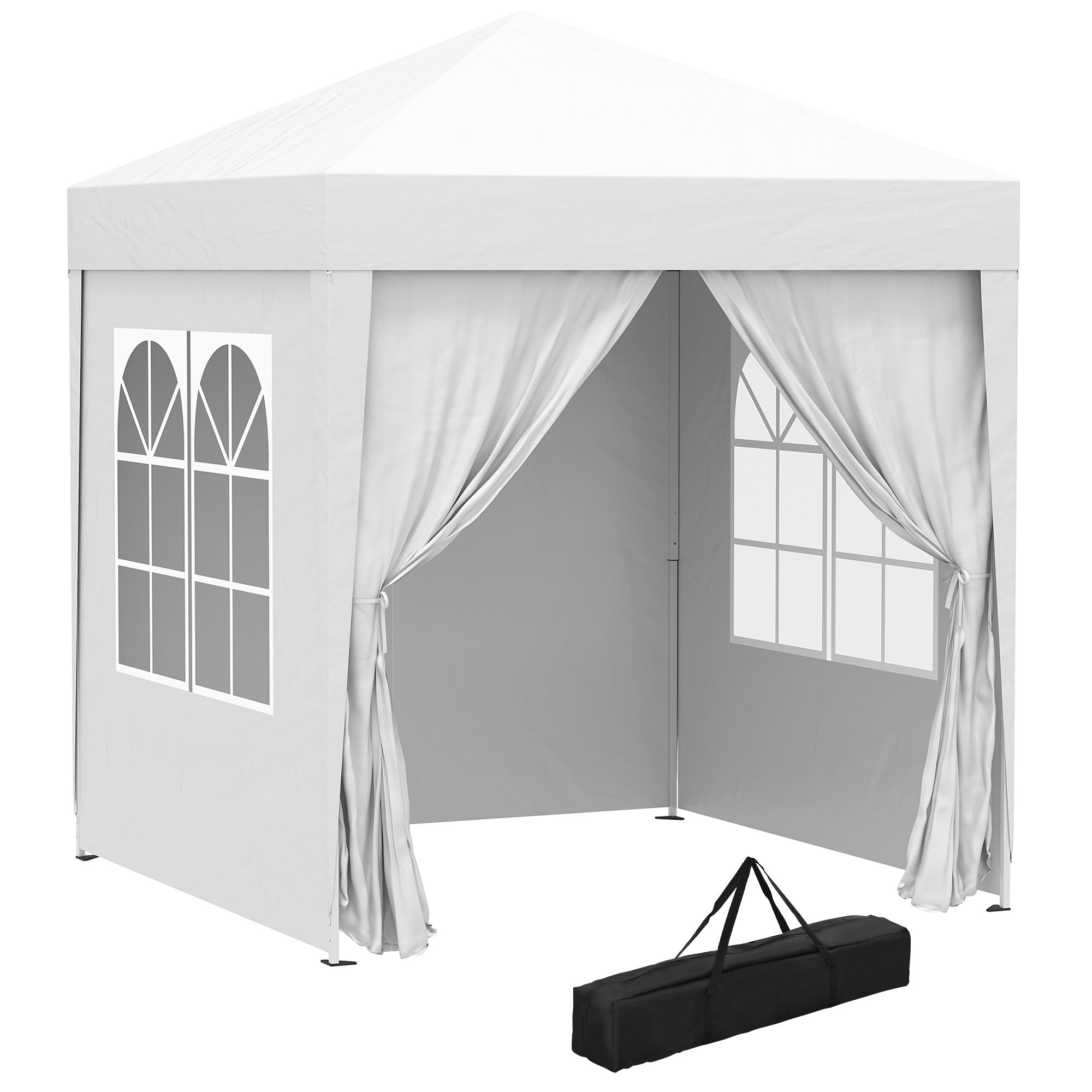 Outsunny Pop Up Party Tent 6.6x6.6ft Outdoor Folding Gazebo Canopy with Side Walls Easy Setup for Events White