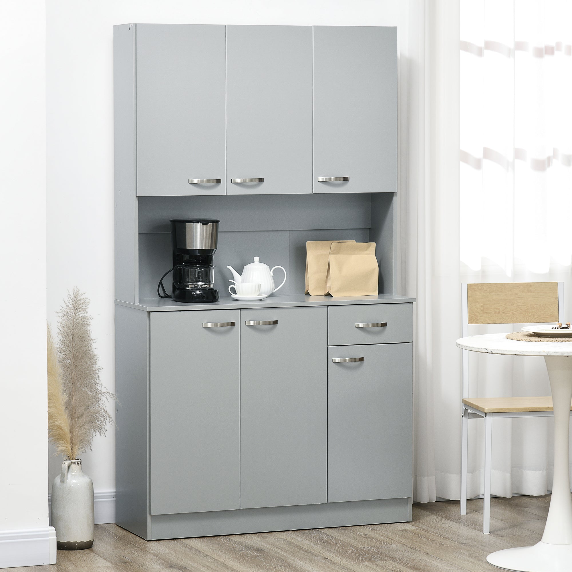 HOMCOM 71" Modern Buffet Hutch Freestanding Kitchen Storage Cabinets Drawer Microwave Counter Grey