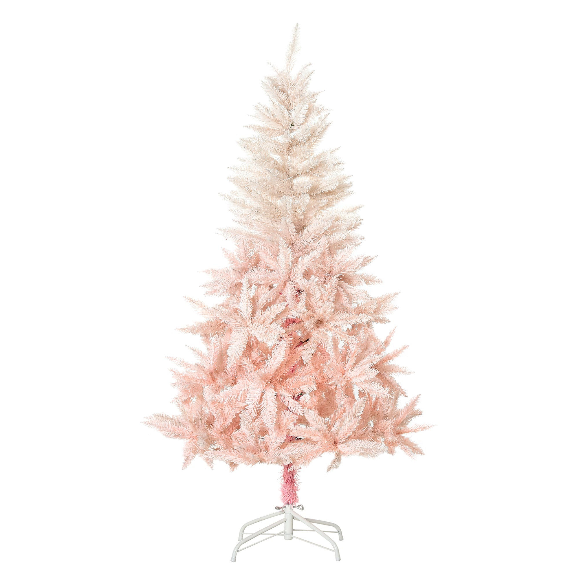 HOMCOM 5ft White and Pink Artificial Christmas Tree with Metal Stand, Easy Automatic Open for Holiday Home Decoration
