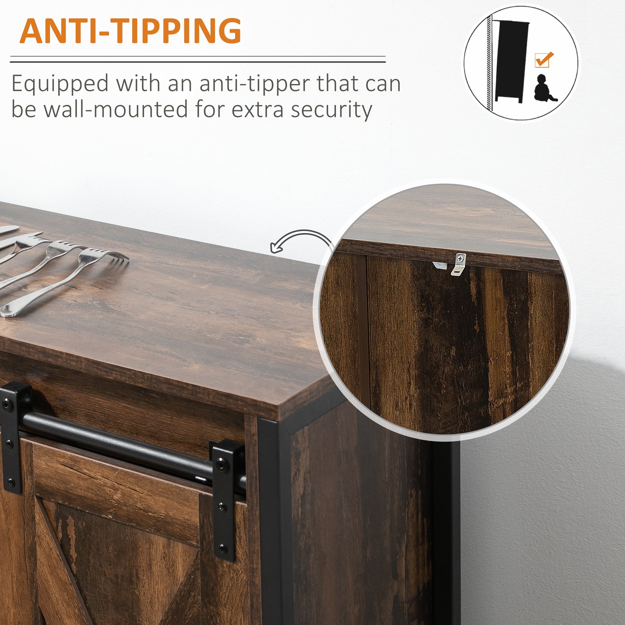 HOMCOM Industrial Chic: Sideboard Buffet Cabinet with Sliding Barn Doors, Adjustable Shelves, Brown Finish for Living Room