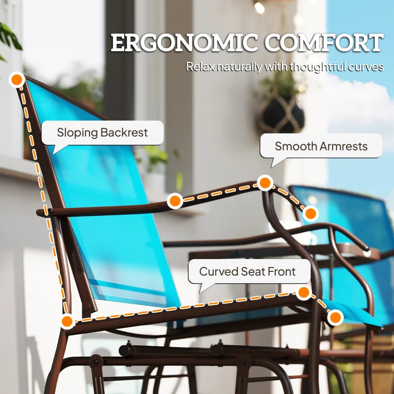 Outdoor Glider Chair with Table, 2-Seat Patio Glider Loveseat with Breathable Mesh Fabric, Blue