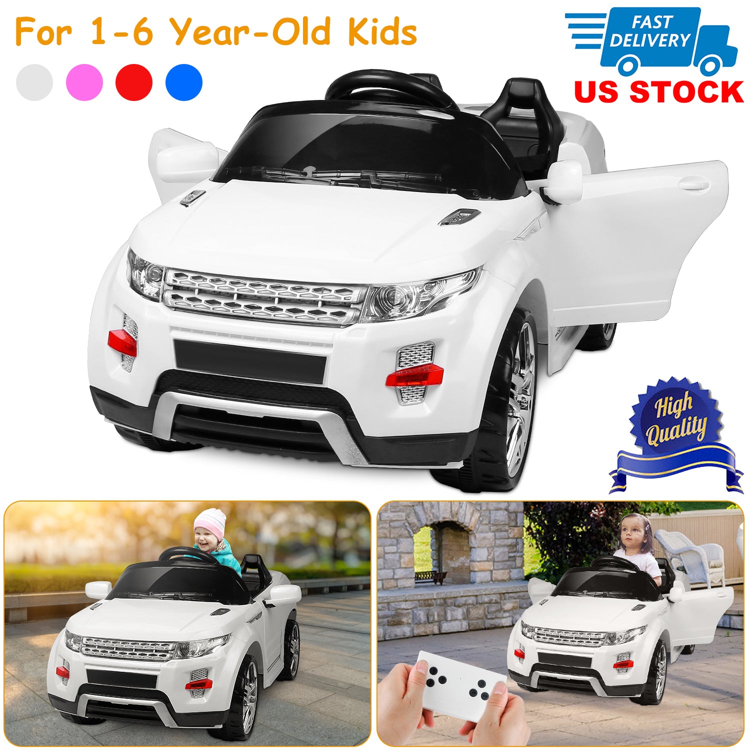 Electric Kids Ride-On Car SUV w/ Parental Remote Control Music Horn LED Lights Swaying Early Education Function Kid Aged 1-6 Years Old