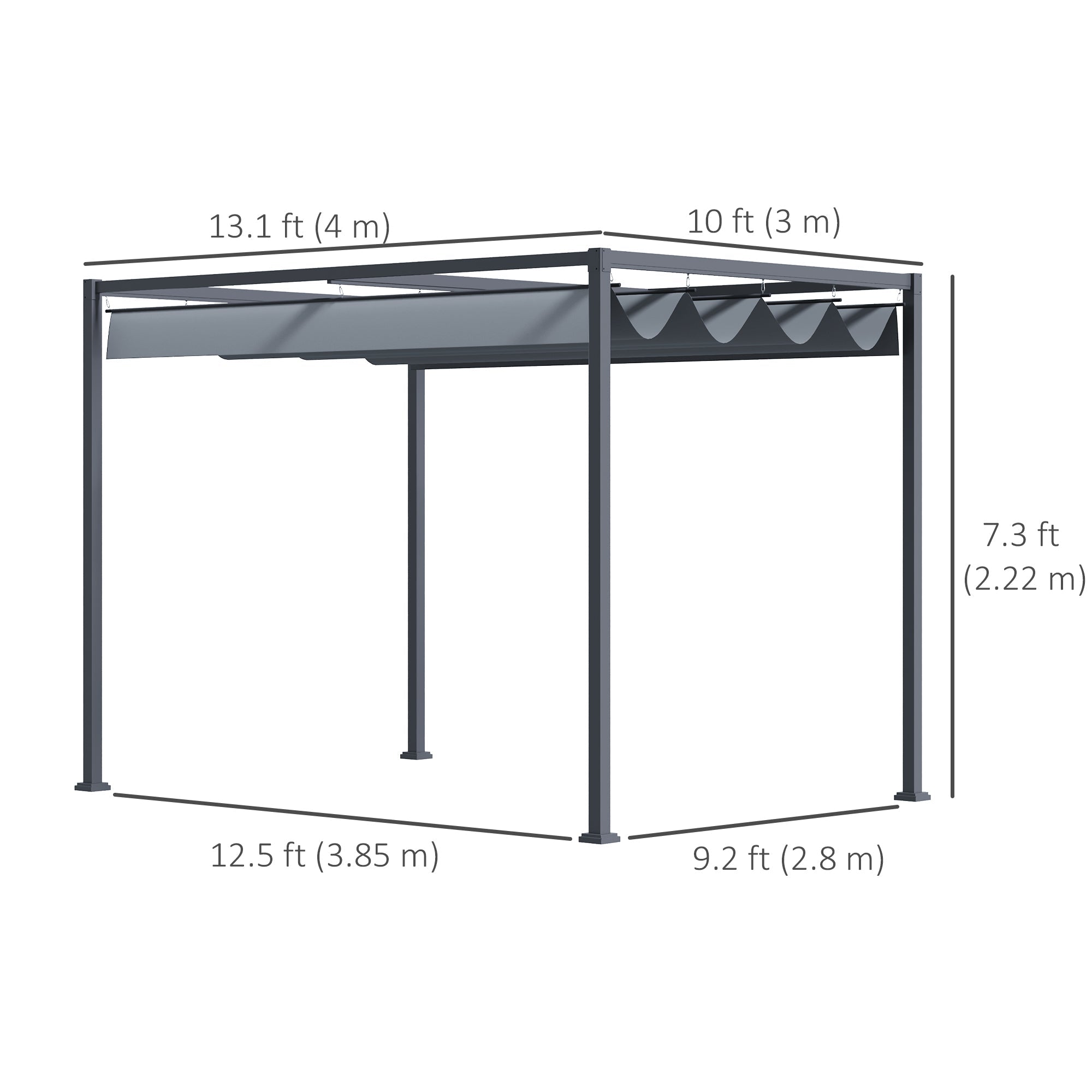 Outsunny 13' x 10' Patio Pergola with Retractable Canopy, Outdoor Sun Shelter, Yard Shade, Dark Grey