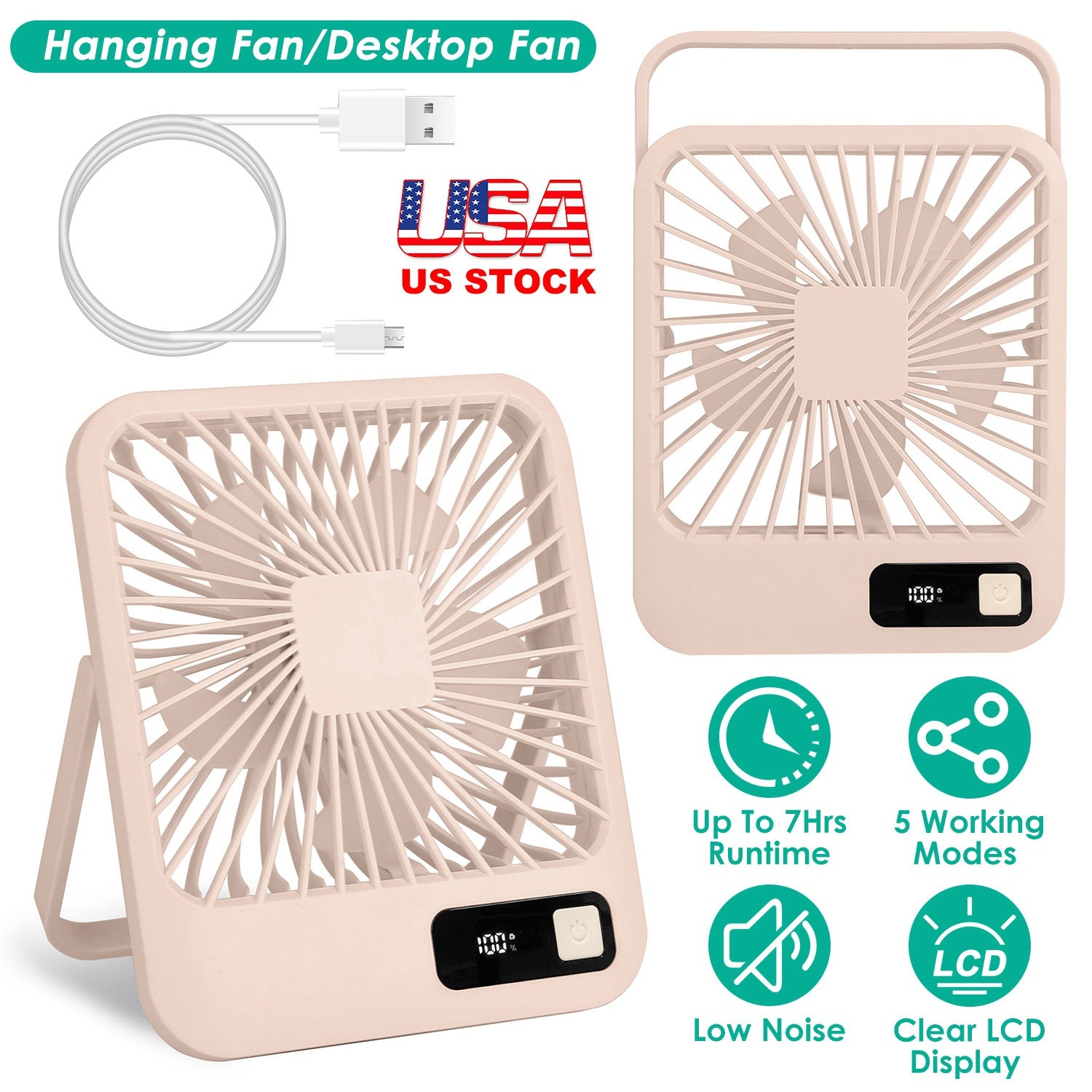 Mini Desktop Cooling Fan Rechargeable Battery Powered Personal Fan Speed Adjustment Strong Airflow Quiet Travel Fan with LCD Display for Home Office T