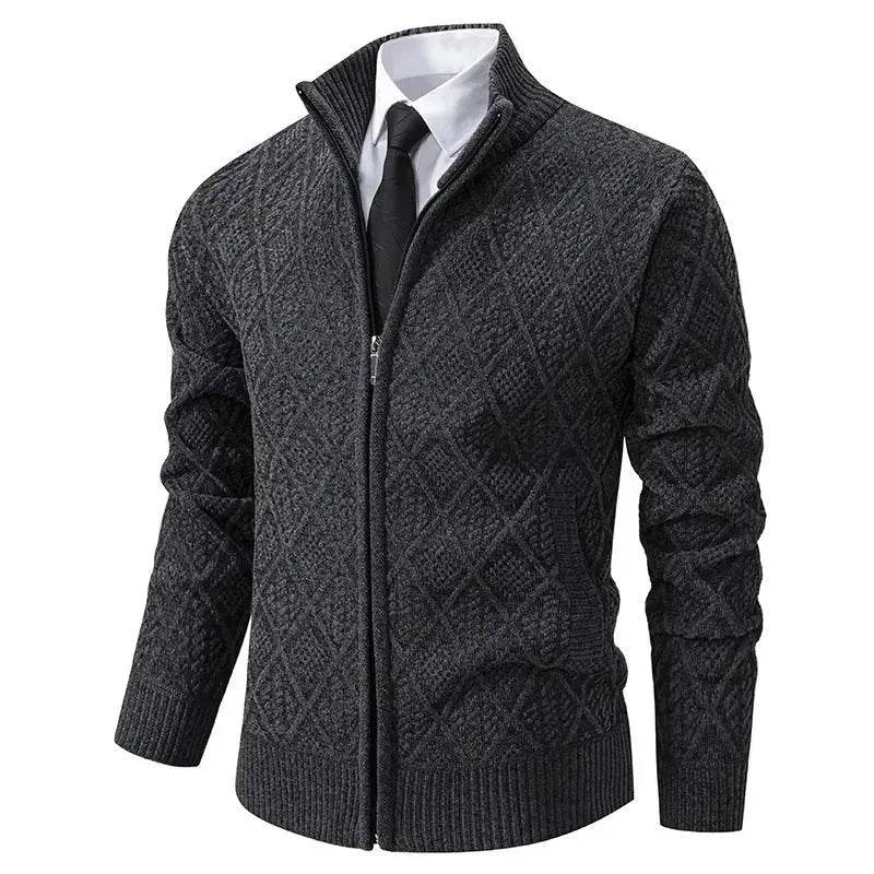 2025 Fall Winter Men Fleece-lined Thick Stand Collar Sweater Cardigan for men