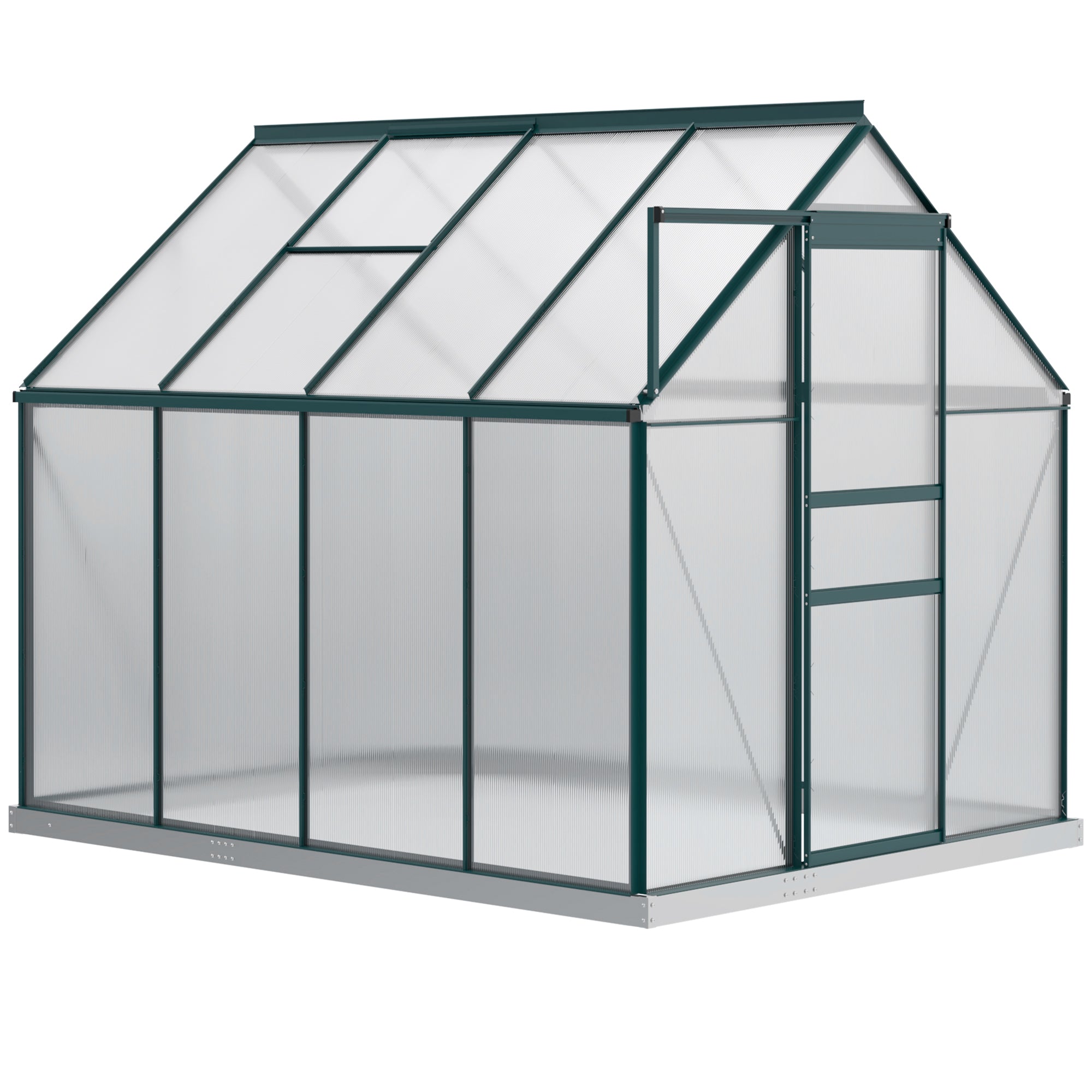 Outsunny 6' x 8' x 6.5' Polycarbonate Greenhouse, Walk-in Green House with Adjustable Roof Vent Galvanized Base Sliding Door Rain Gutter for Outdoor Garden Backyard, Green