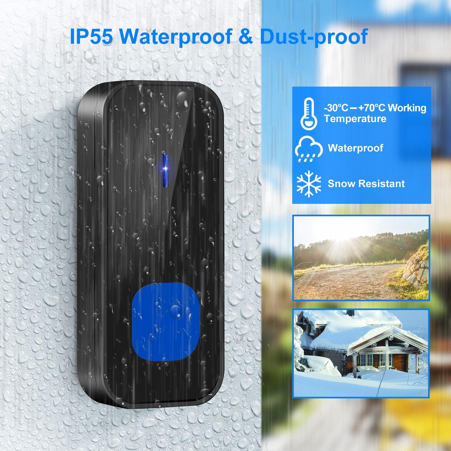 Wireless Doorbells Rings IP55 Waterproof 984ft Cordless Doorbell Chimes 55 Chimes W/1 Plug Receiver for Office Apartment House