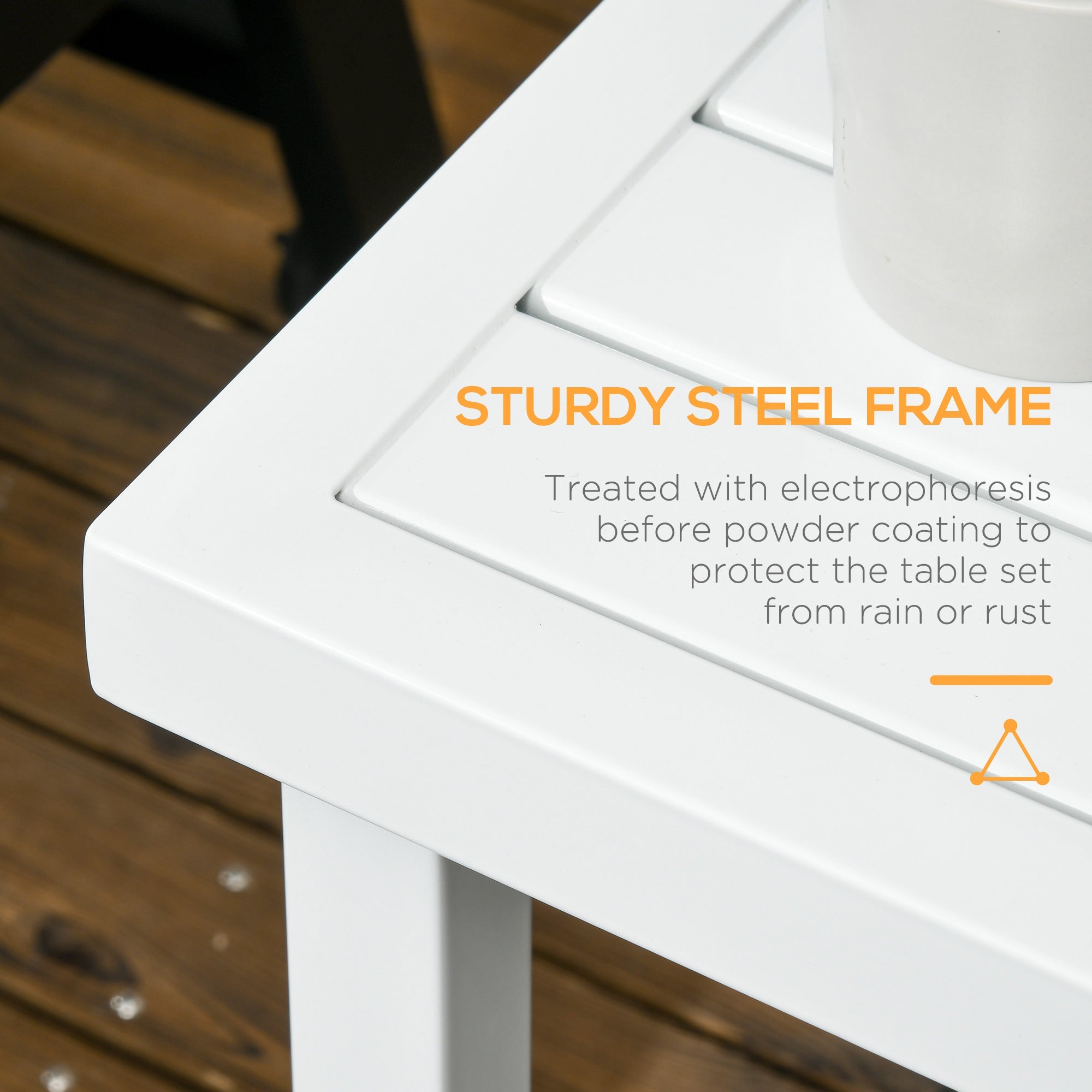 Outsunny Patio Side Table with Umbrella Hole Steel Frame Small Coffee Table White