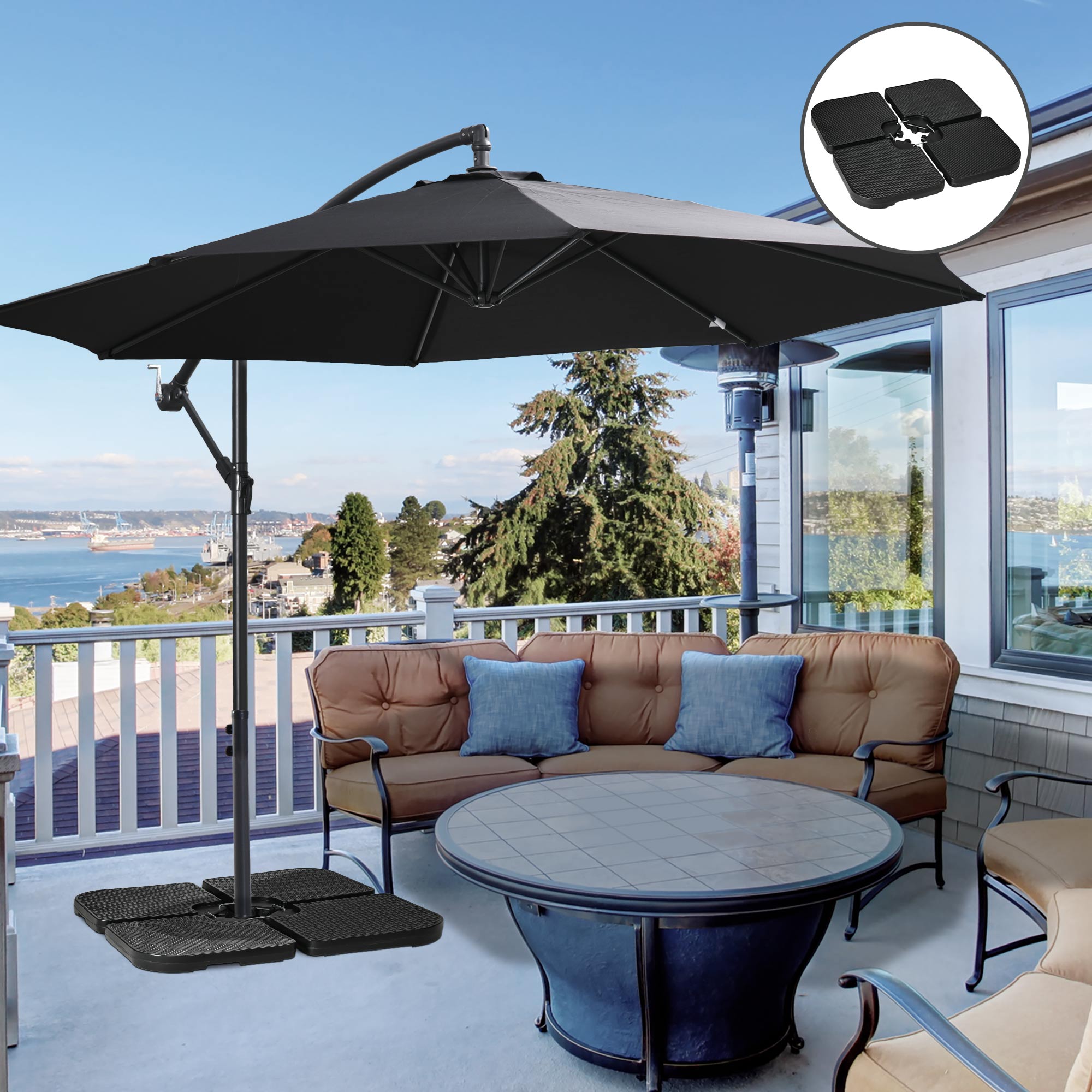 Outsunny Cantilever Umbrella Base Weights: 4PCs HDPE Water/Sand Fill with Handles for Offset Banana Parasol, Black