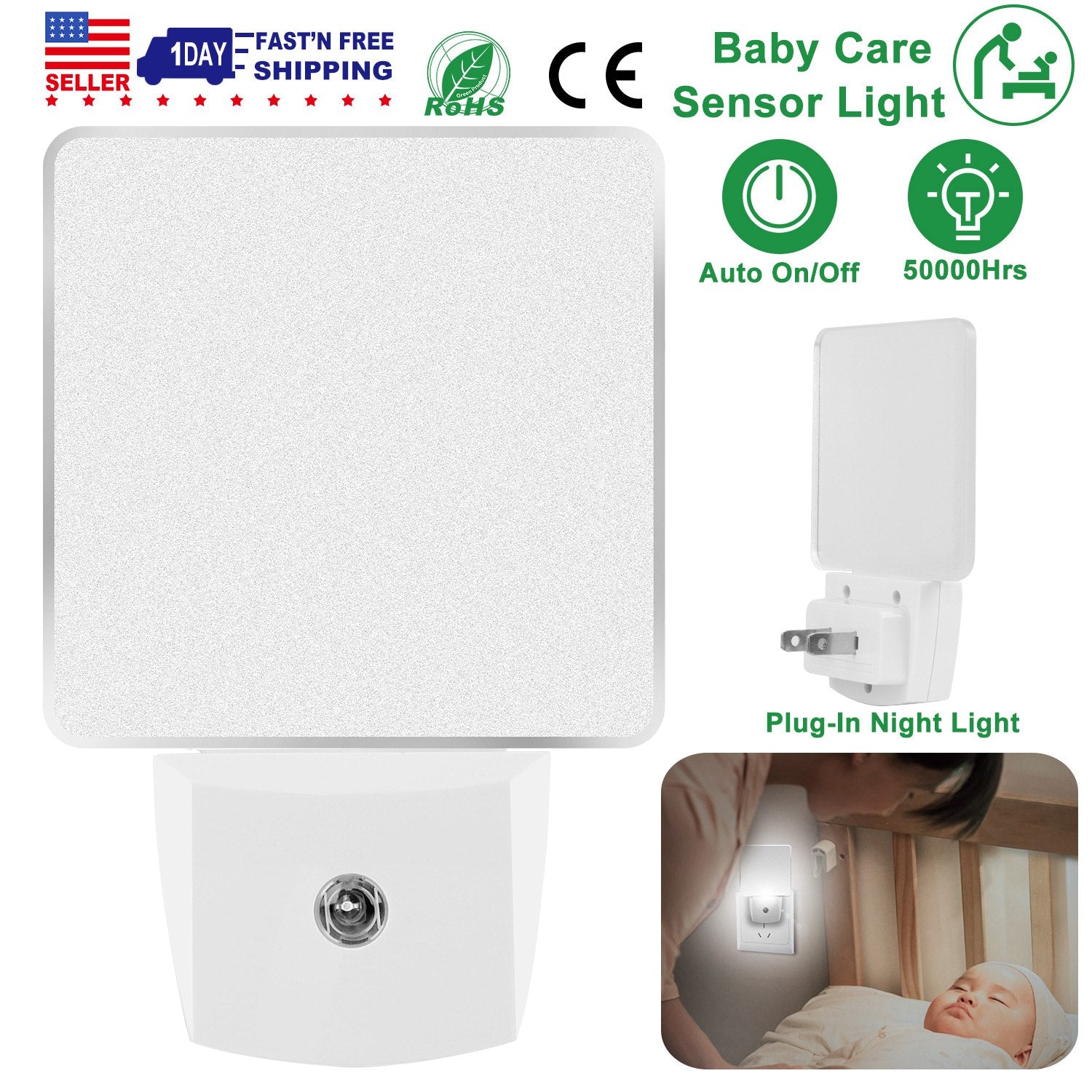 LED Night Light Dusk To Dawn Sensor Lamps Plug-in Light for Hallway Kitchen Bathroom