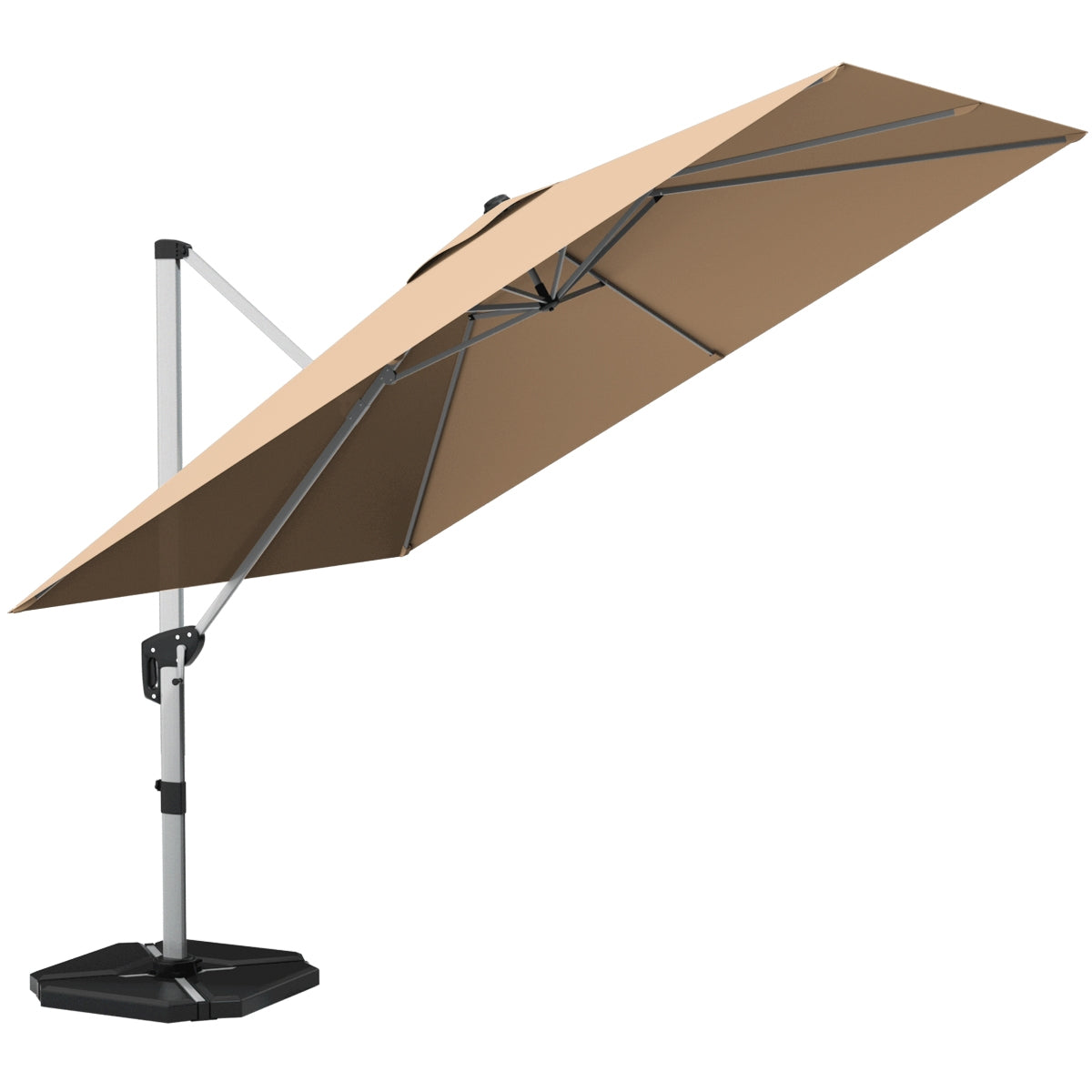 10 ft 360 Degree Tilt Aluminum Square Patio Offset Cantilever Umbrella without Weight Base-BeigeÂ