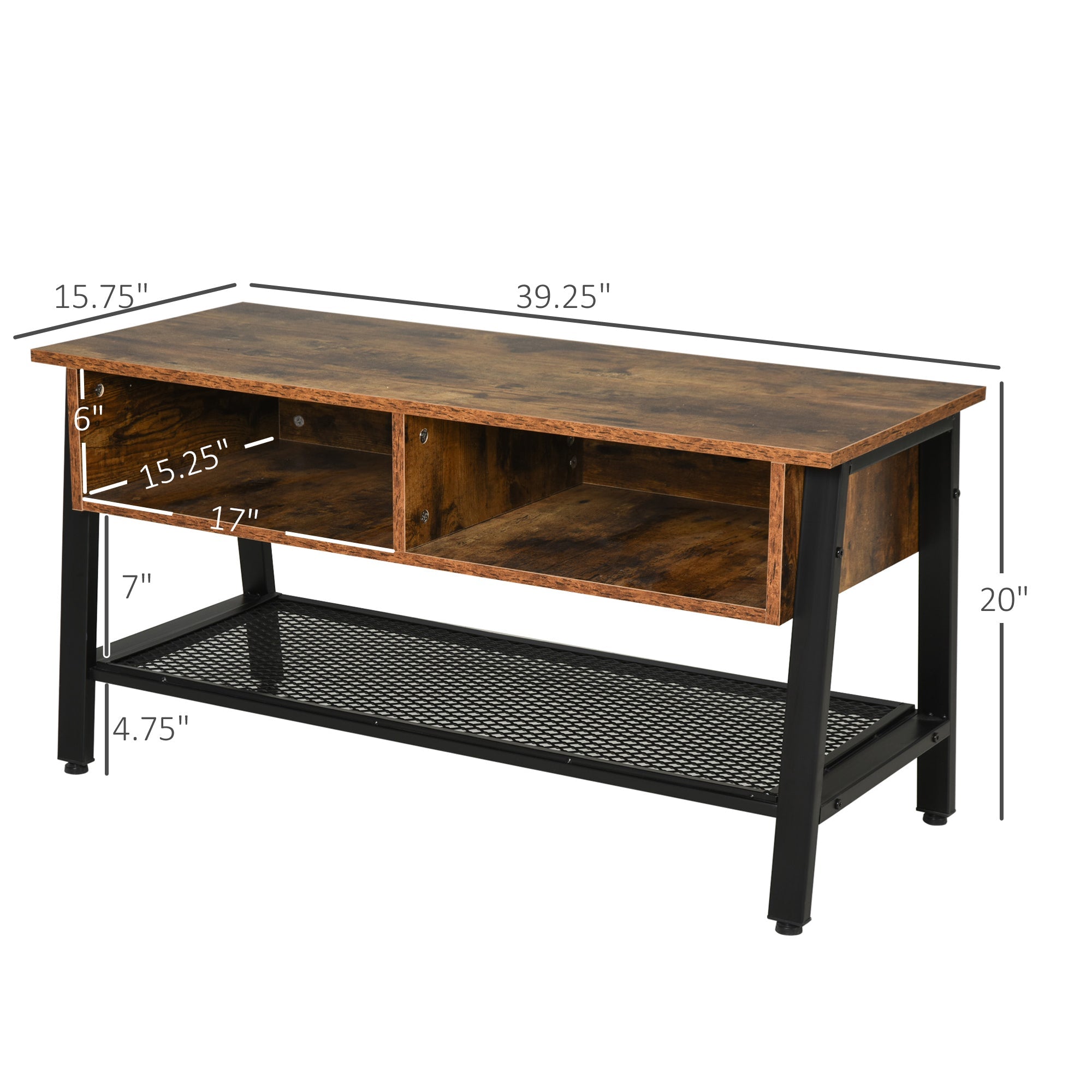 HOMCOM Mid Century TV Stand: For TVs up to 45", Media Console, Flat Screen, Entertainment Center, Rustic Brown